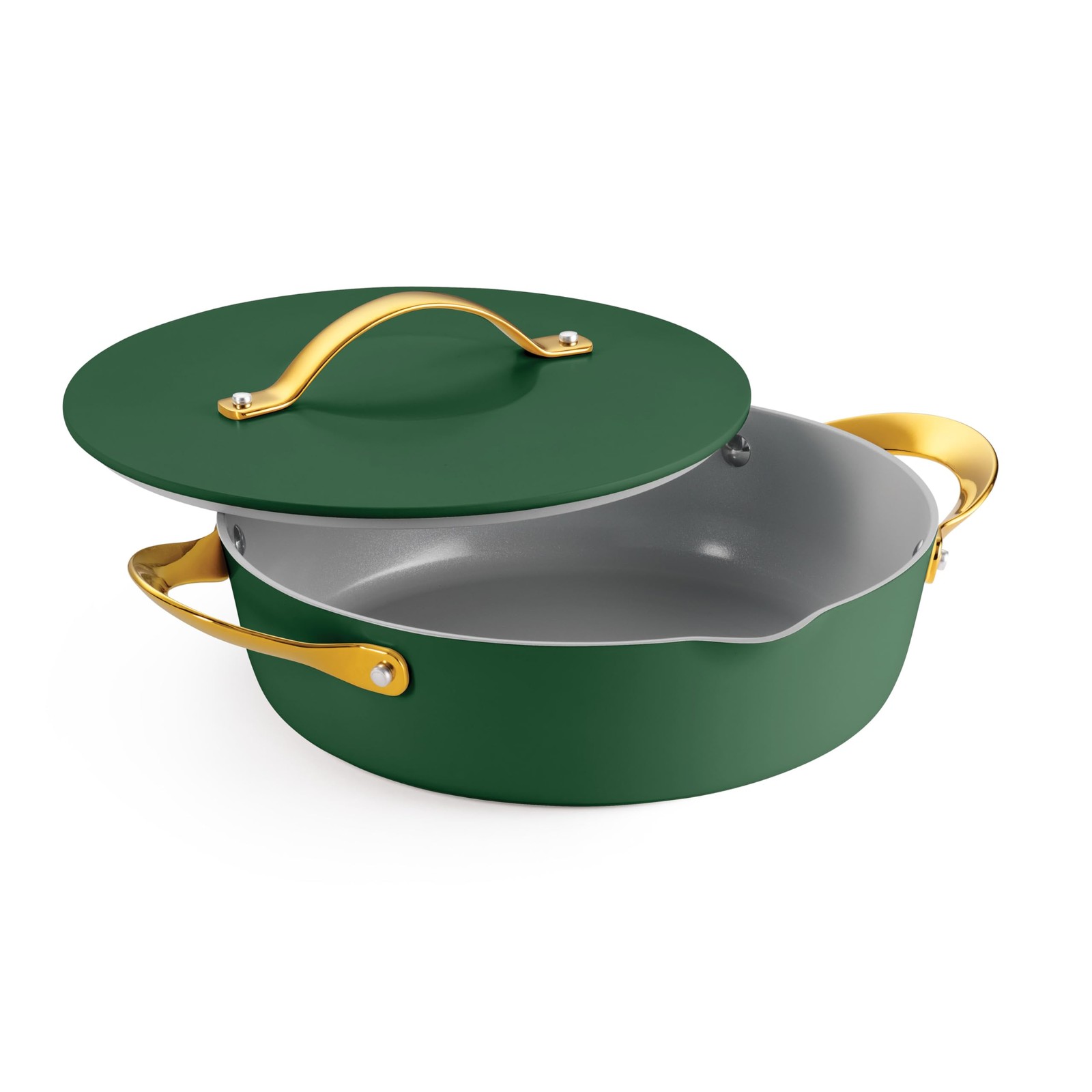 Fiora 4.25-Quart Multipurpose Ceramic Non Stick Cooking Pan with Lid, Green