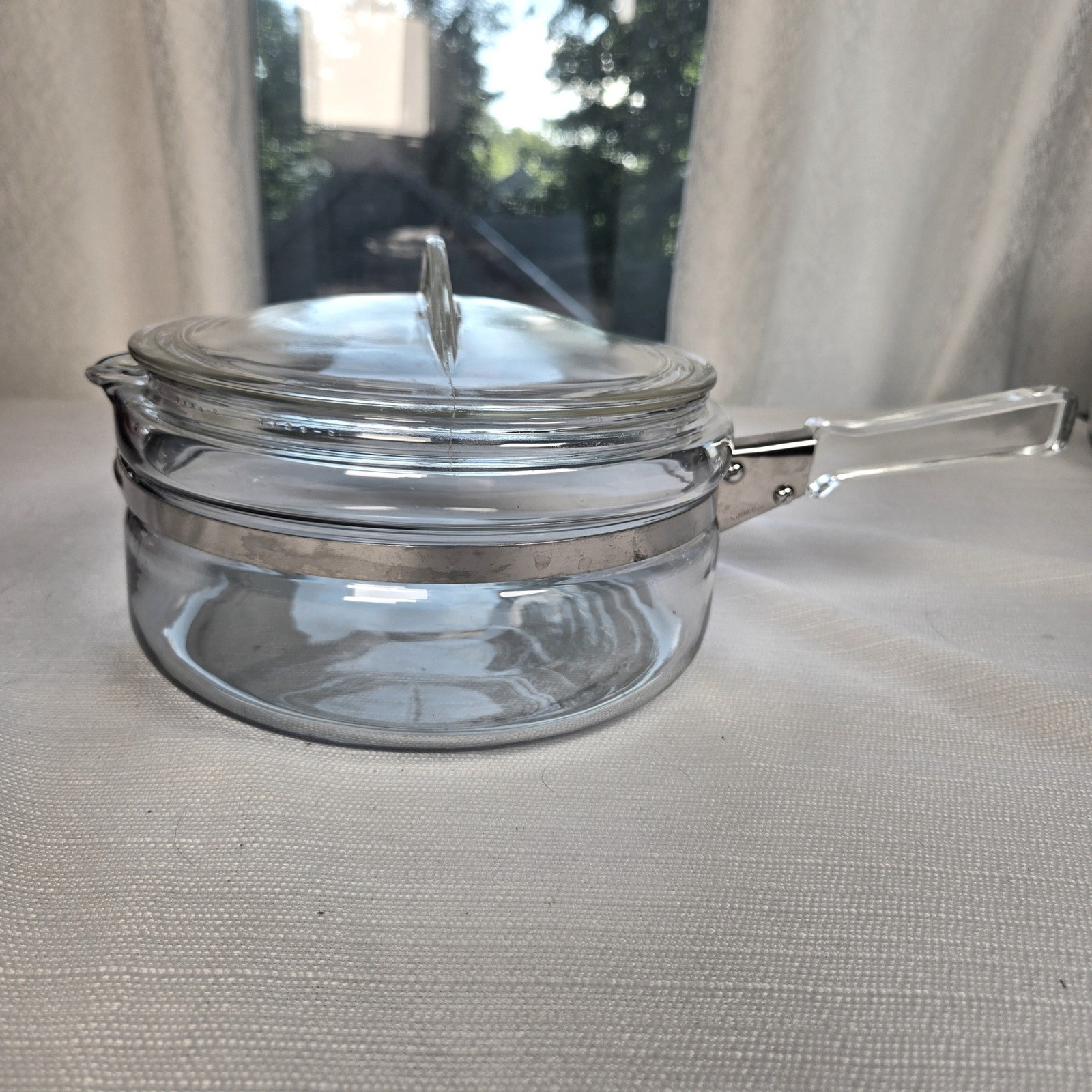 Vintage Pyrex Stovetop Flameware Clear Glass 1.5 Quart Saucepan with Lid
