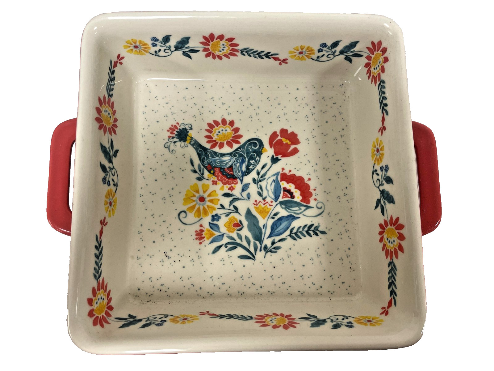 Pioneer Woman Mazie Bird Square Baking Dish 8×8 Casserole Stoneware Red 1.9 QT