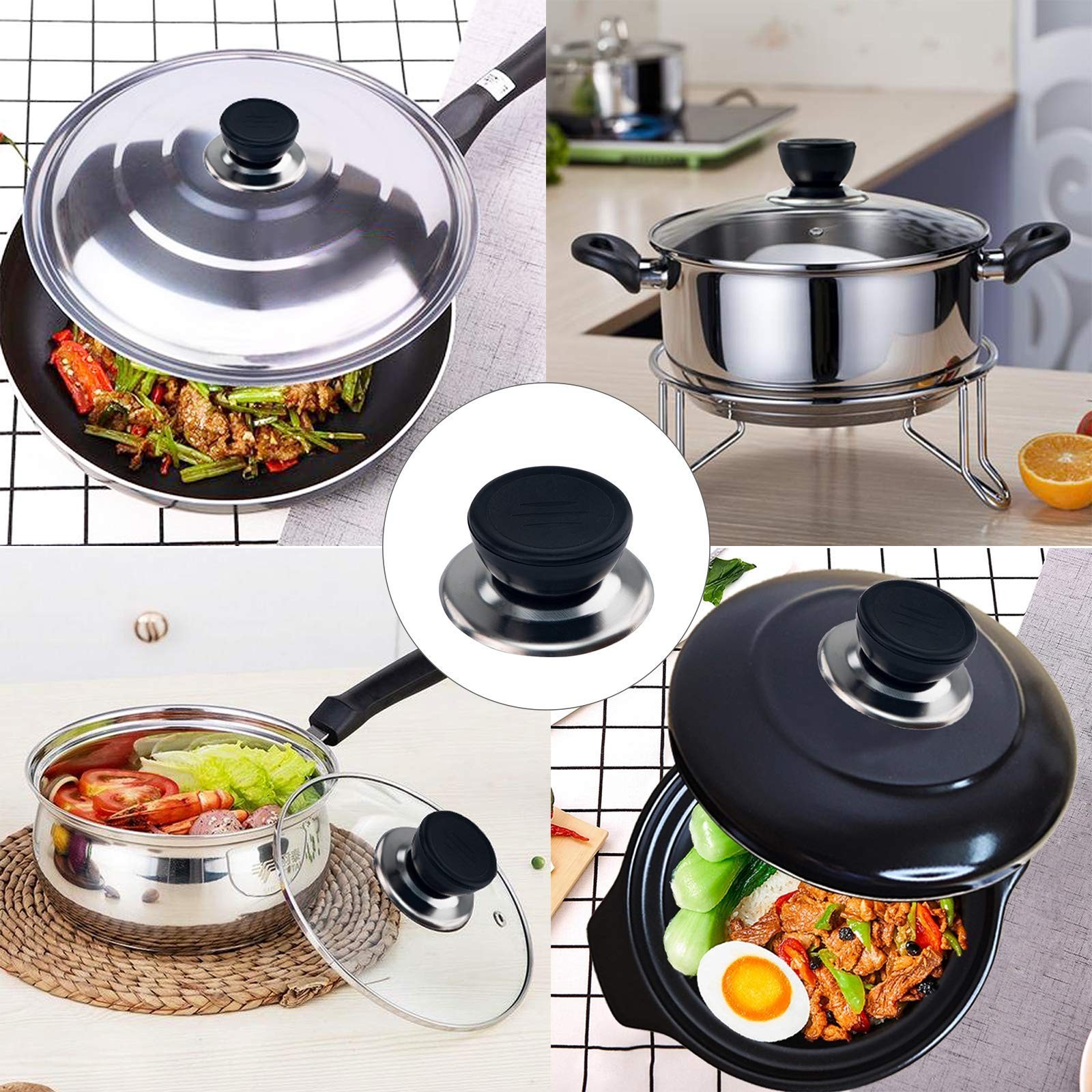 6PC Pot Lid Knobs Universal Cookware Replacement Handles Black Kitchen Pan Cover