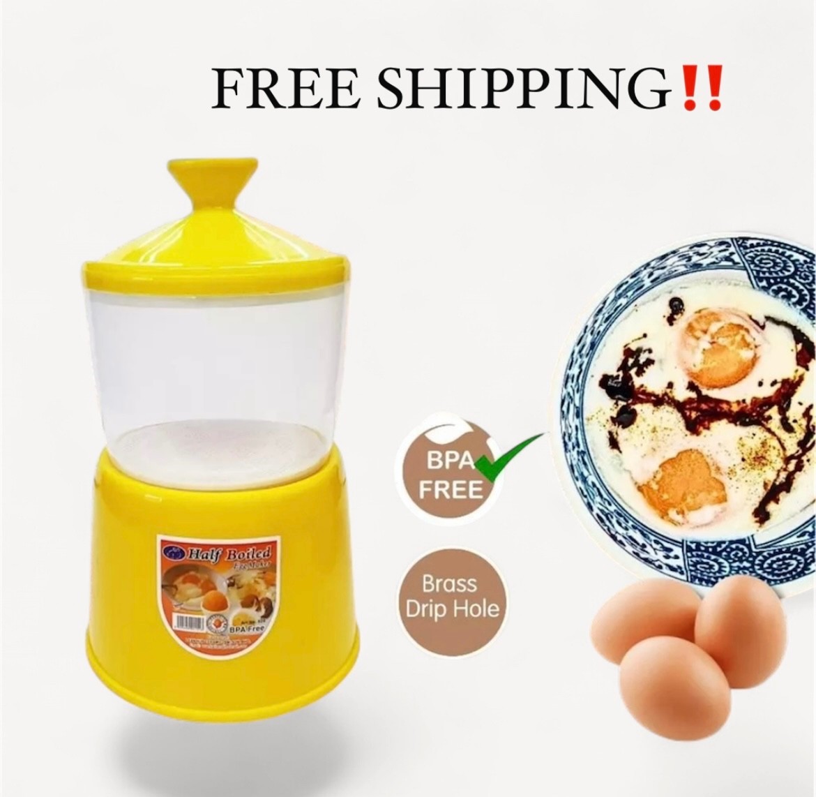 Half Boiled Egg Maker Malaysian Recipe Original Made in Malaysia Yellow Color