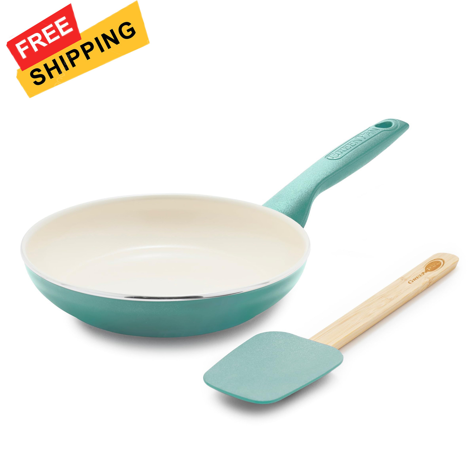GreenPan Rio Healthy Ceramic Nonstick 8″ Frypan and Spatula Set, Turquoise
