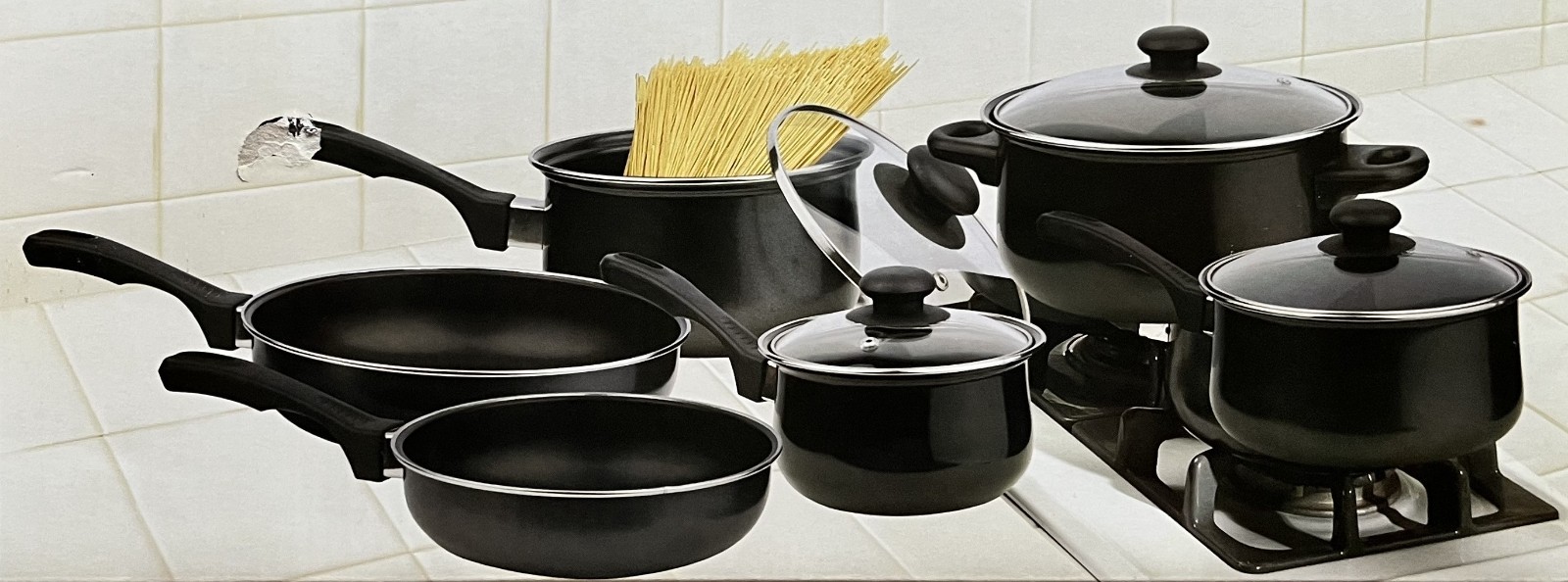 10-Piece Nonstick Carbon Steel Cookware Set W/Glass Lids Stay Cool Handles NEW