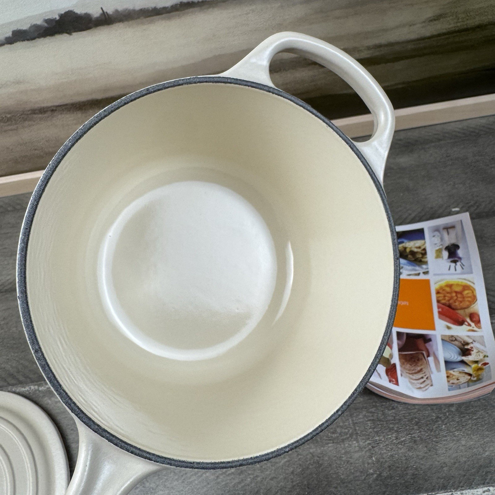 Le Creuset Signature Enameled Cast Iron Saucepan 1 3/4-Qt. Brioche Scuffed Read