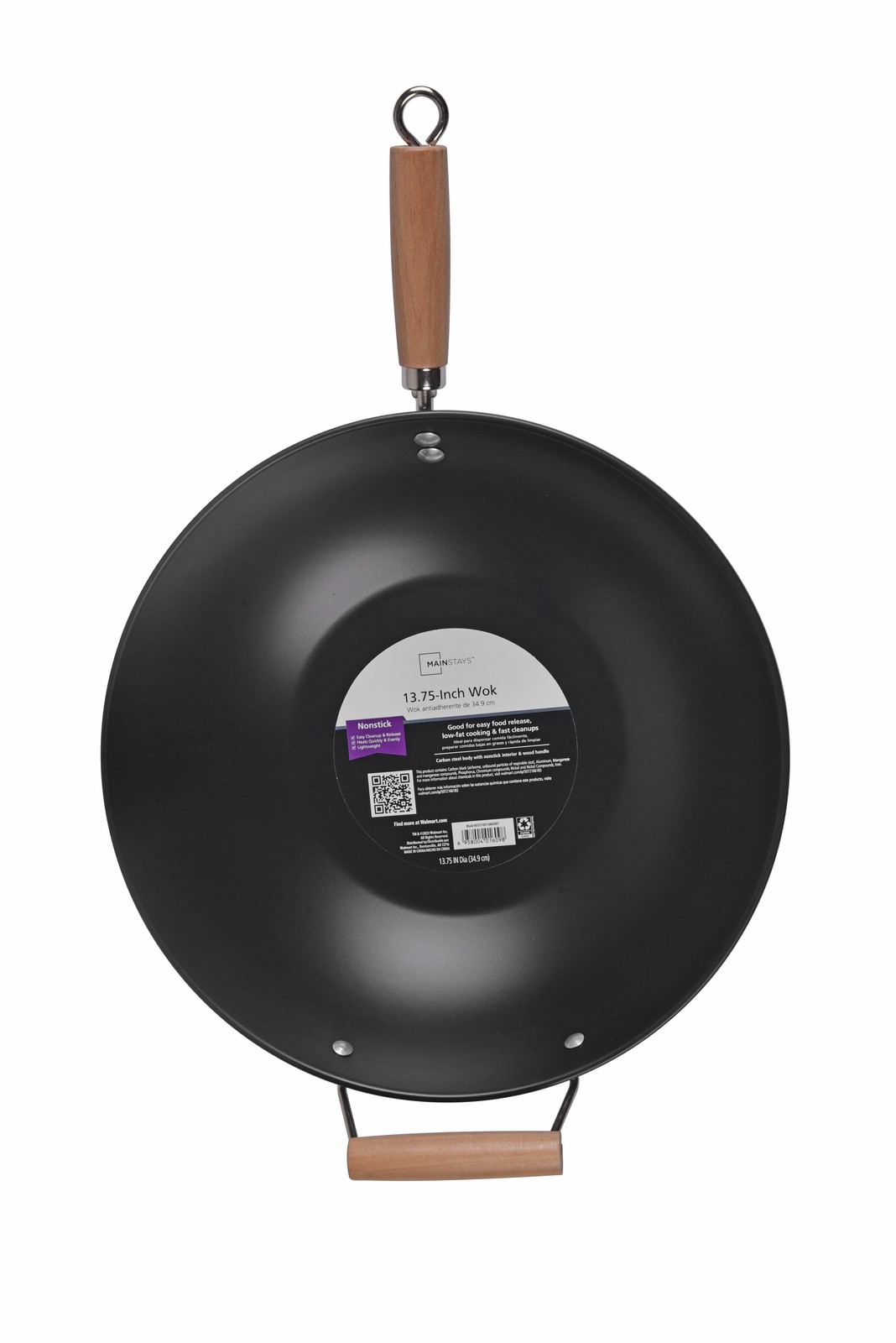 Mainstays Easy clean, hand wash recommended Carbon Steel, Non-Stick, NS Wok