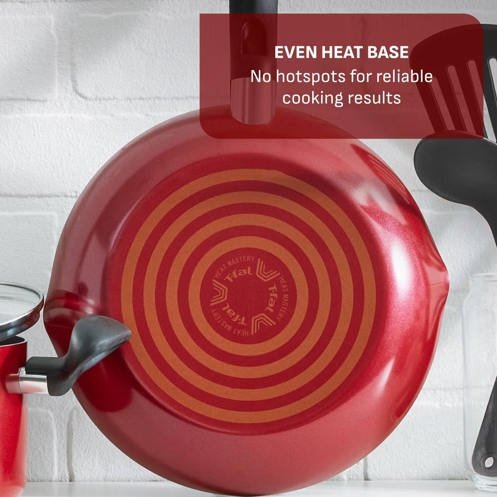T-Fal 12pc Simply Cook Nonstick Cookware Set Red: Aluminum Ergonomic