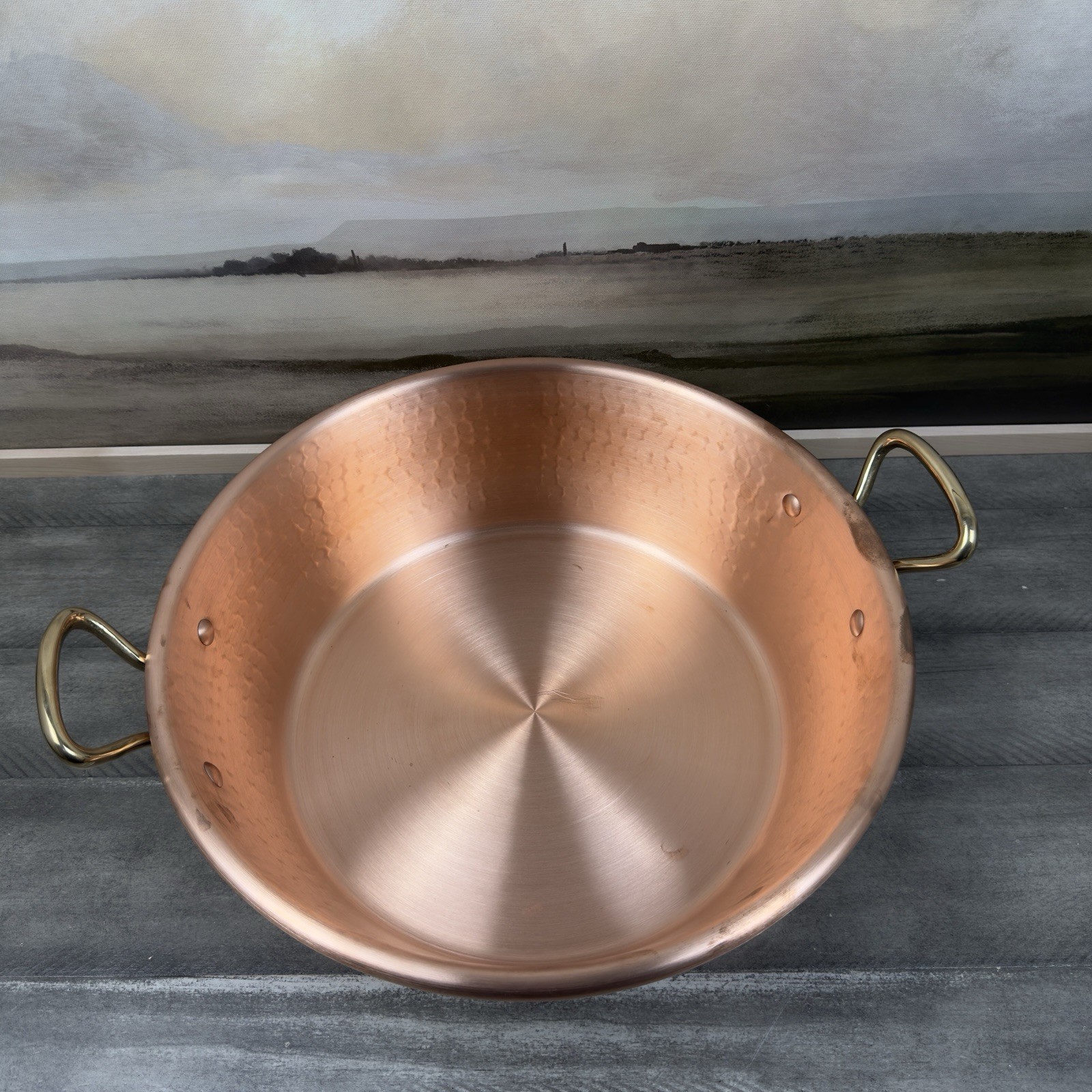 Williams Sonoma Mauviel Hammered Copper Jam Pan 11 1/2-qt. Tarnish Scratch Read