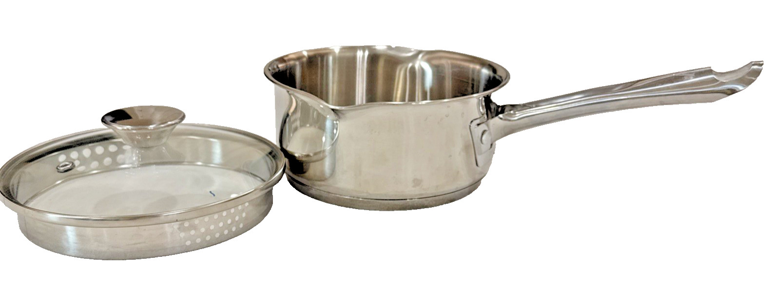 WEAREVER Stainless 1.5 Qt Double Spout/Strainer in Lid Sauce Pan Quality Pot