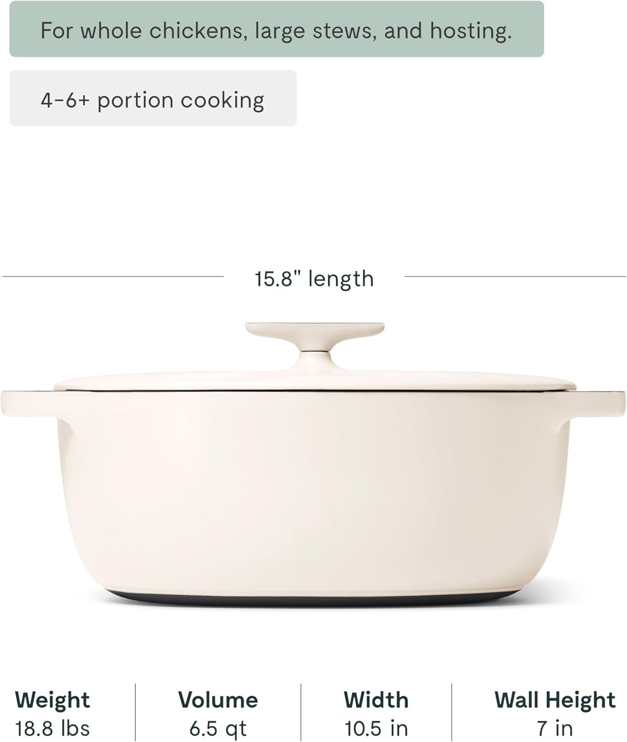 Caraway Home Enameled Cast Iron Oval Dutch Oven with Lid – Cream – SOLD AS IS