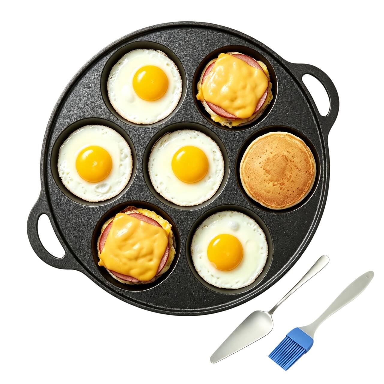10 Inch Cast Iron Omelette Pan 7 Cup Egg Frying Iron Handles Oven Safe
