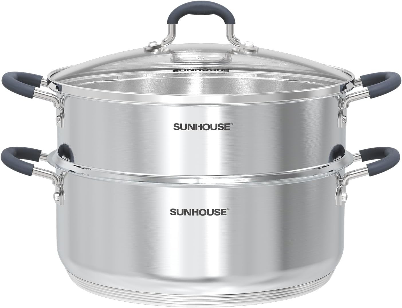 6.3Qt Stainless Steel Steamer Pot 2 Tier w/Glass Lid Induction