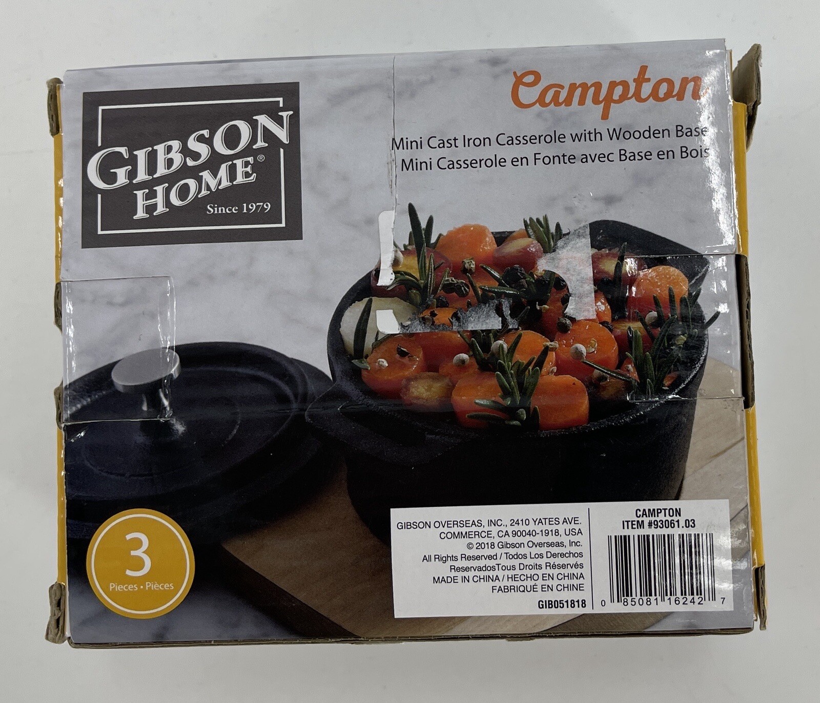 Gibson Home Campton Mini Cast Iron Casserole Wooden Base 4″ Round Dutch Oven