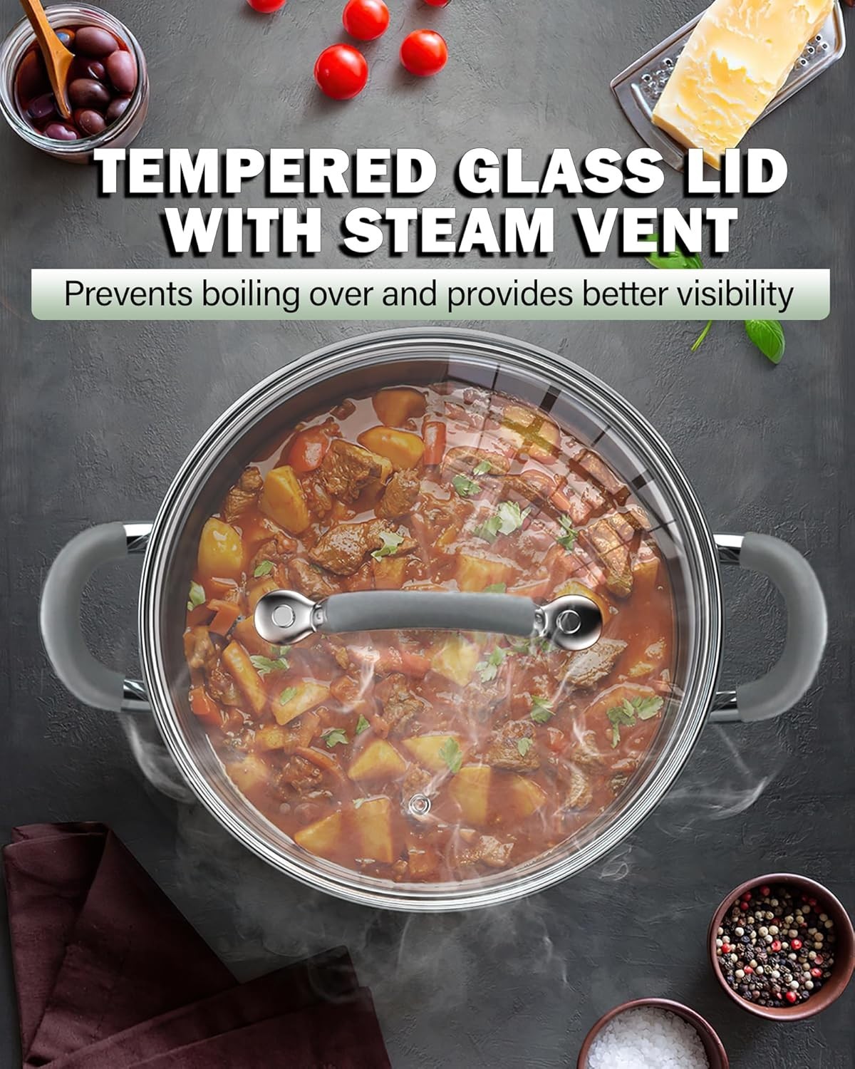 Versatile 8-Quart Cooking Pot – 18/10 Stainless Steel with Stay-Cool Handles