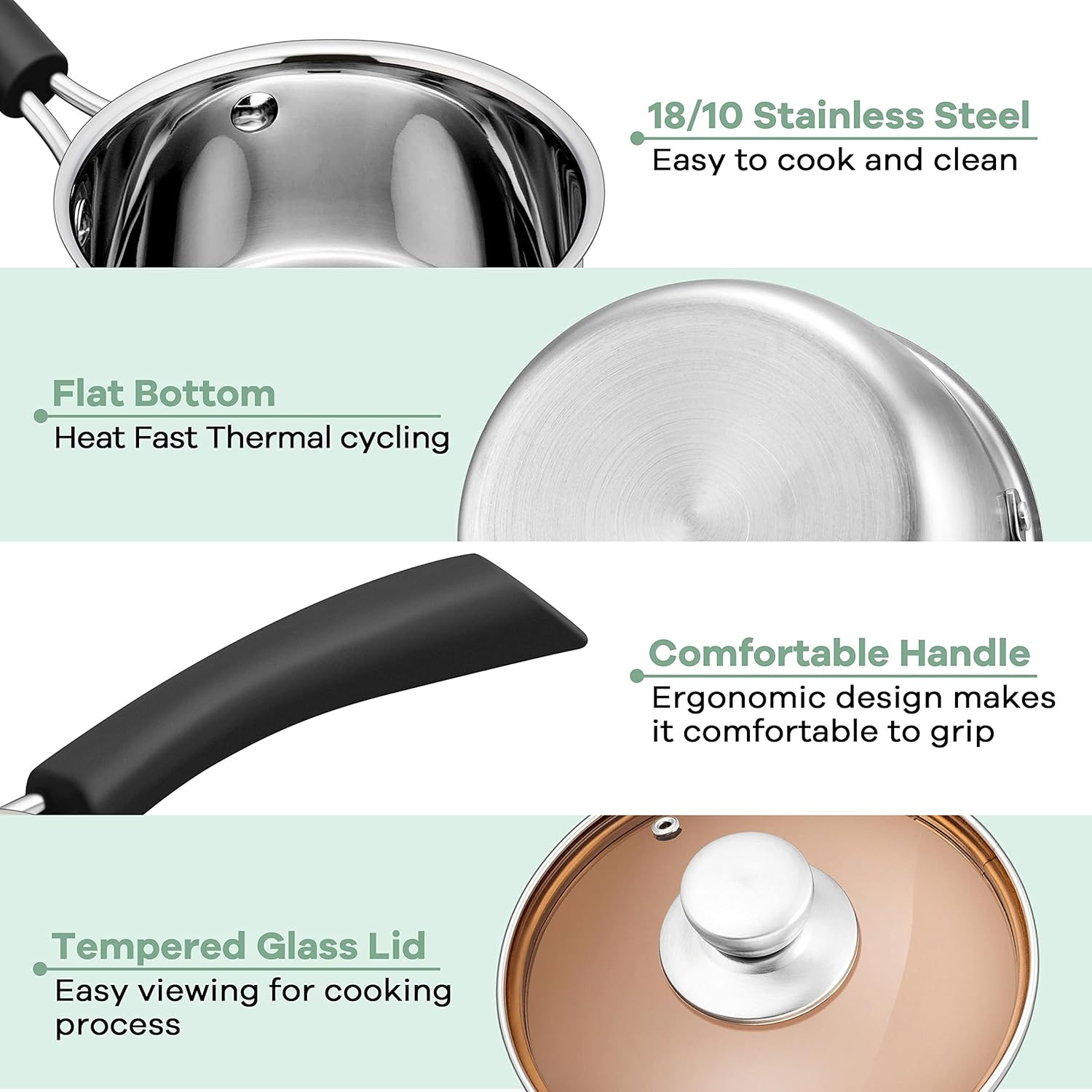 Herogo 1 Quart Saucepan with Lid, 18/10 Stainless Steel Small Sauce Pan Pot, 1Qt