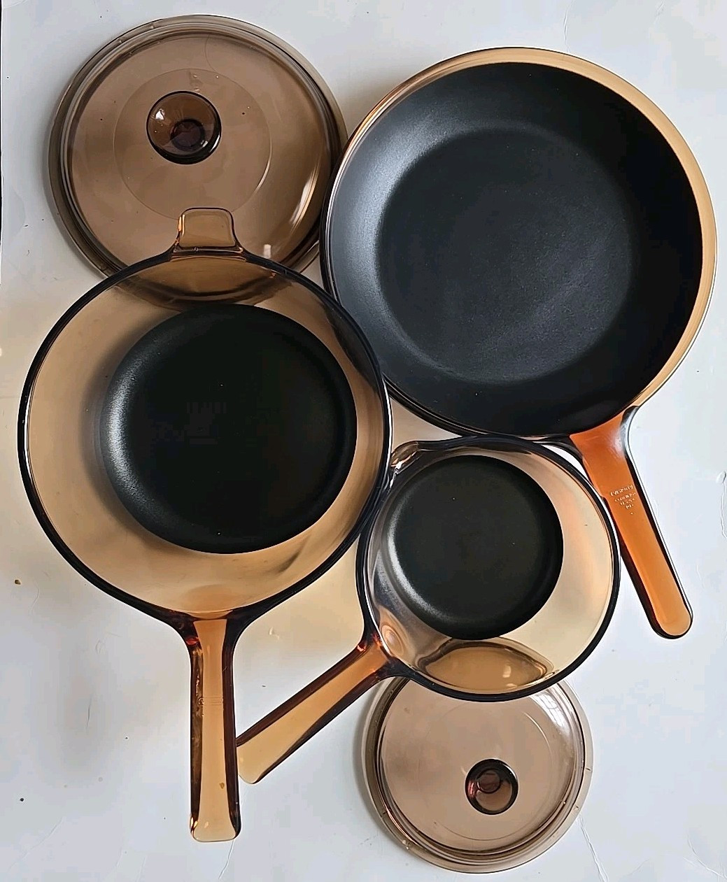 Vtg 5-pc Corning Visions Pyrex Teflon Ware Saucepans 1L & 2.5L LIDS 10 Skillet