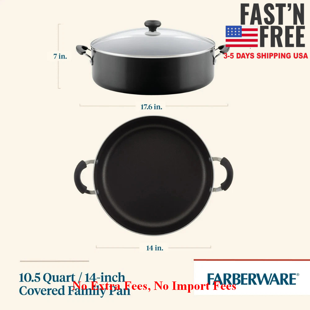 Farberware 14″ Nonstick Family Pan with Glass Lid Aluminum Jumbo Cooker, Black