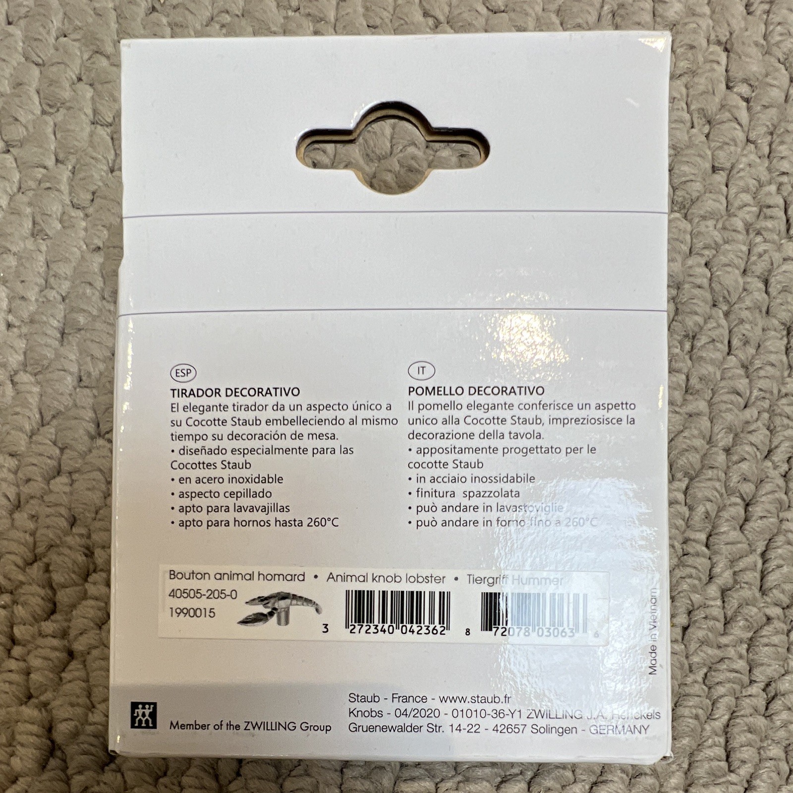 Staub Lobster Lid Knob Handle, Stainless Steel, Oven/Dishwasher Safe 40505