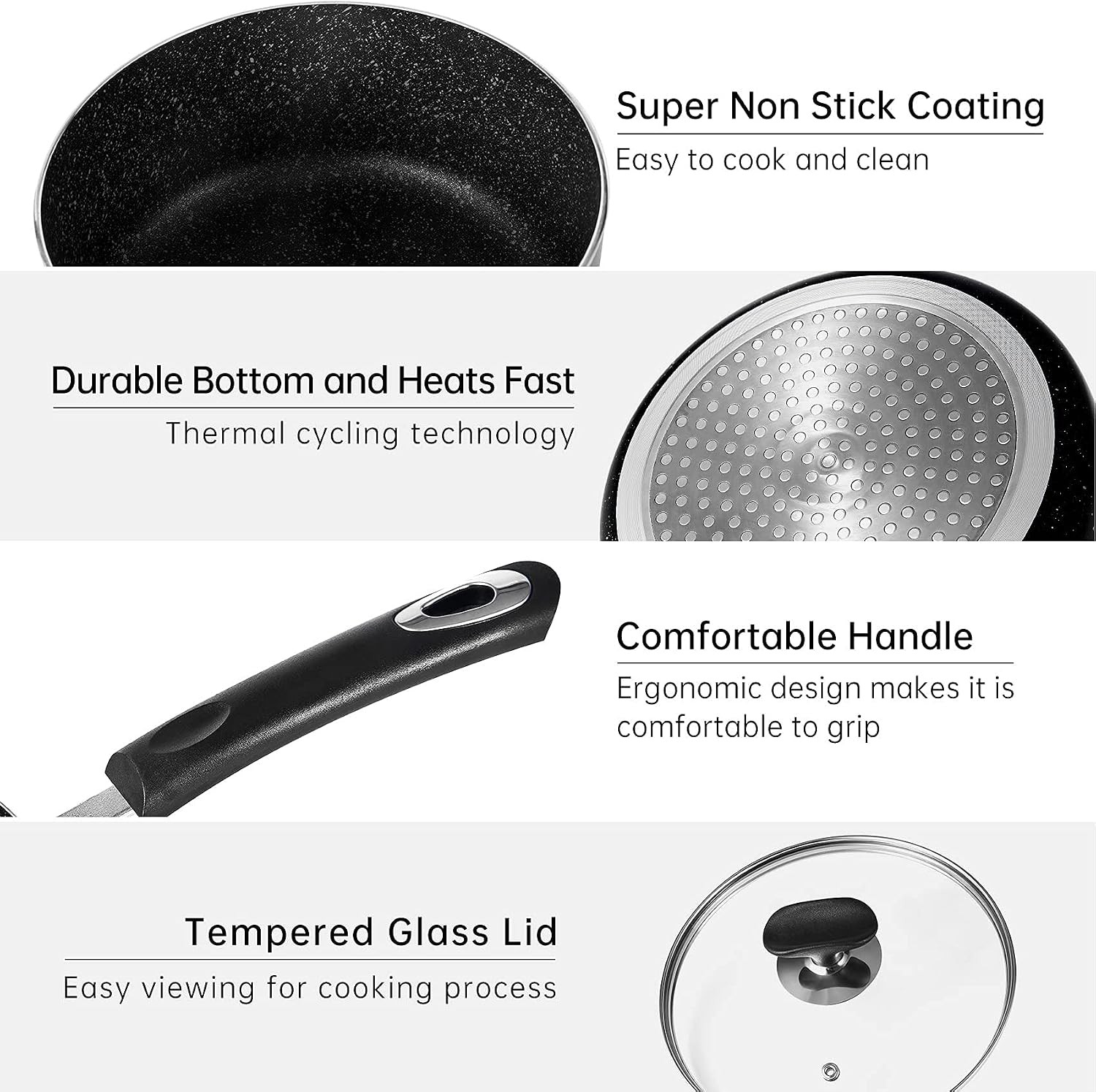 Nonstick Saucepan Set with Lid, Non Stick 1Qt & 2Qt Sauce Pan Set with Glass Lid