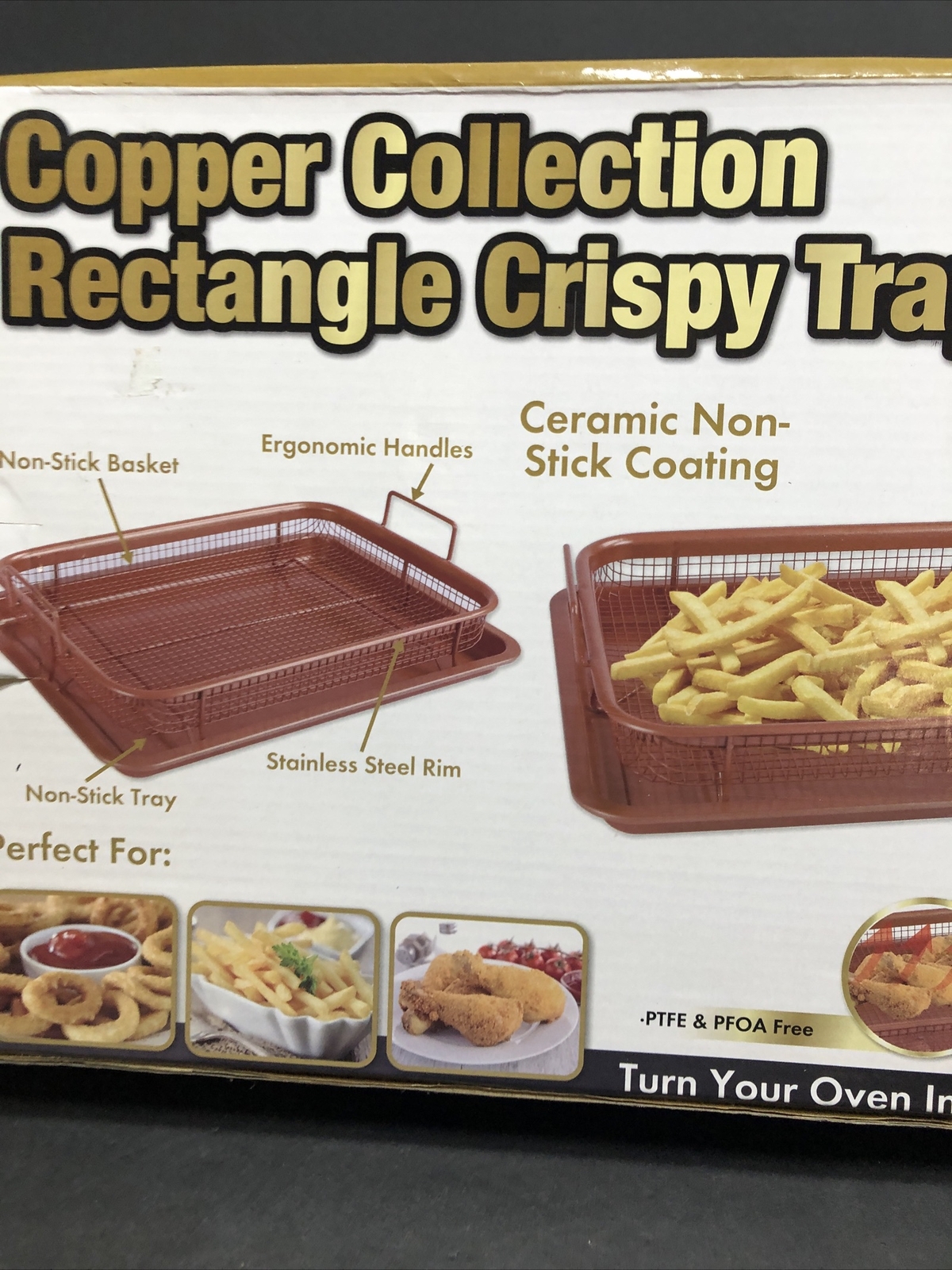 New Copper Collection 2pc Rectangle Crispy Air Fryer Non Stick Tray. Free Ship