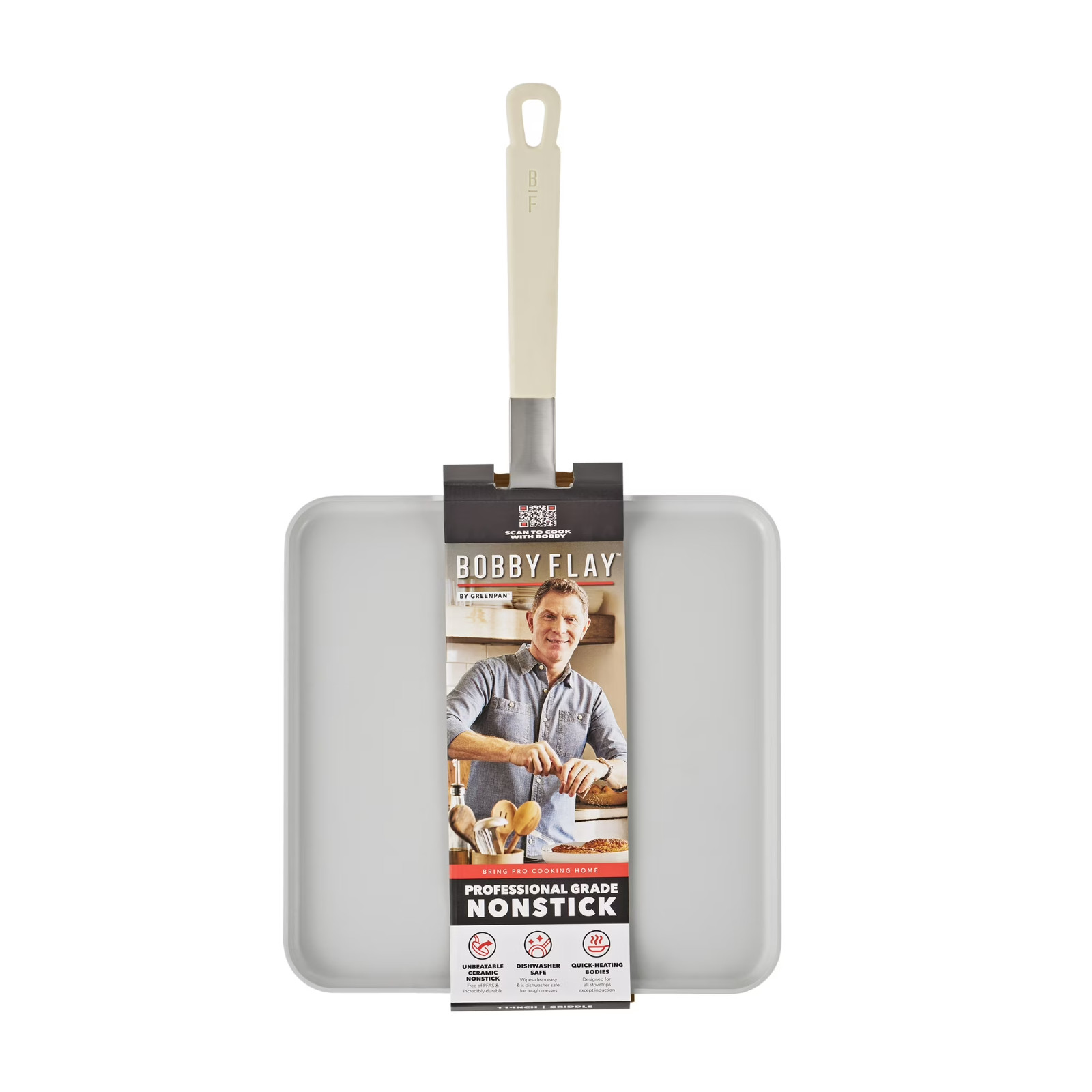 GreenPan Bobby Flay 11″ Aluminum Ceramic Nonstick Square Griddle, Cream White