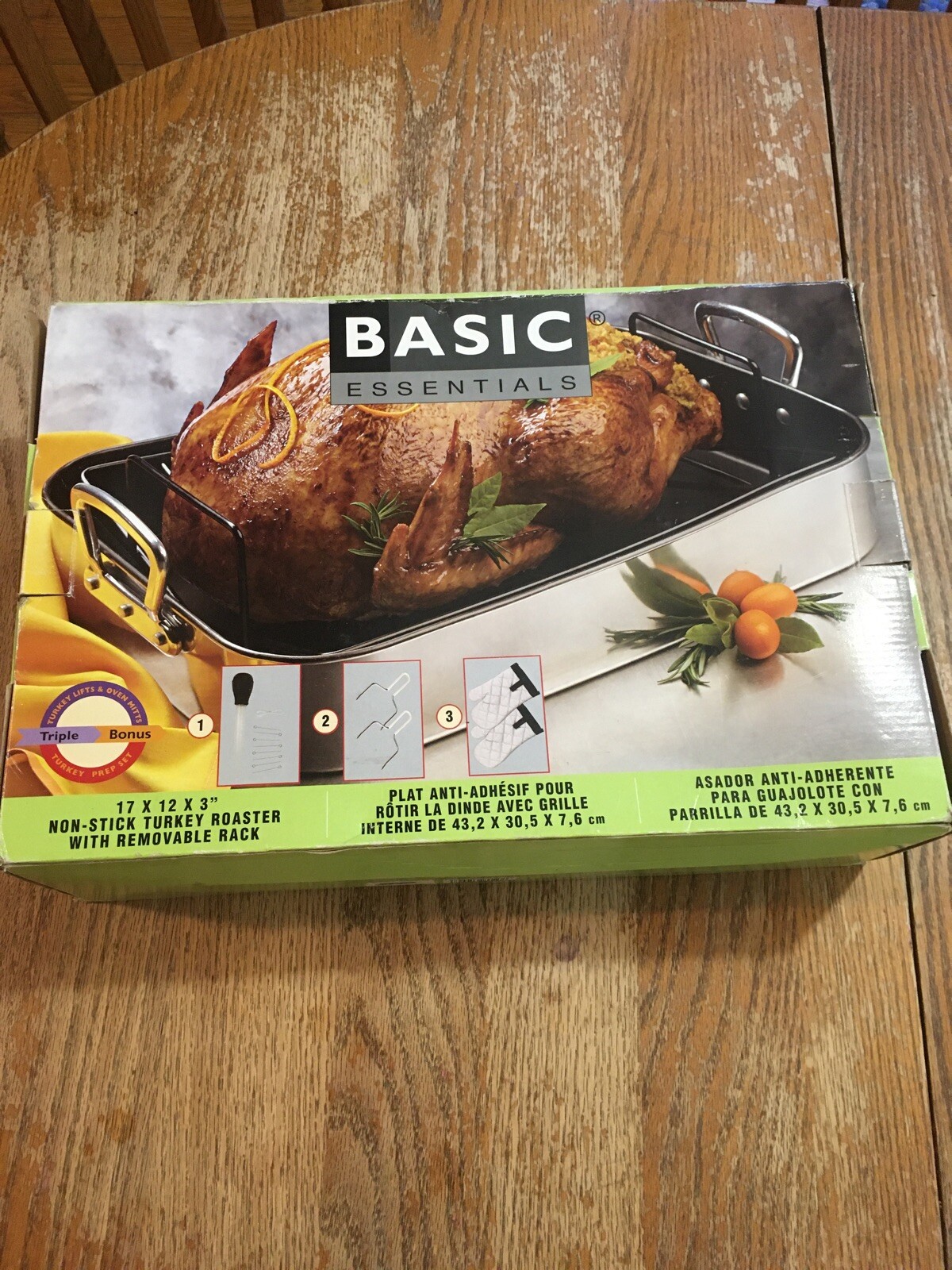 Basic Essentials Non-Stick Turkey Roaster with Removable Rack and Accessories