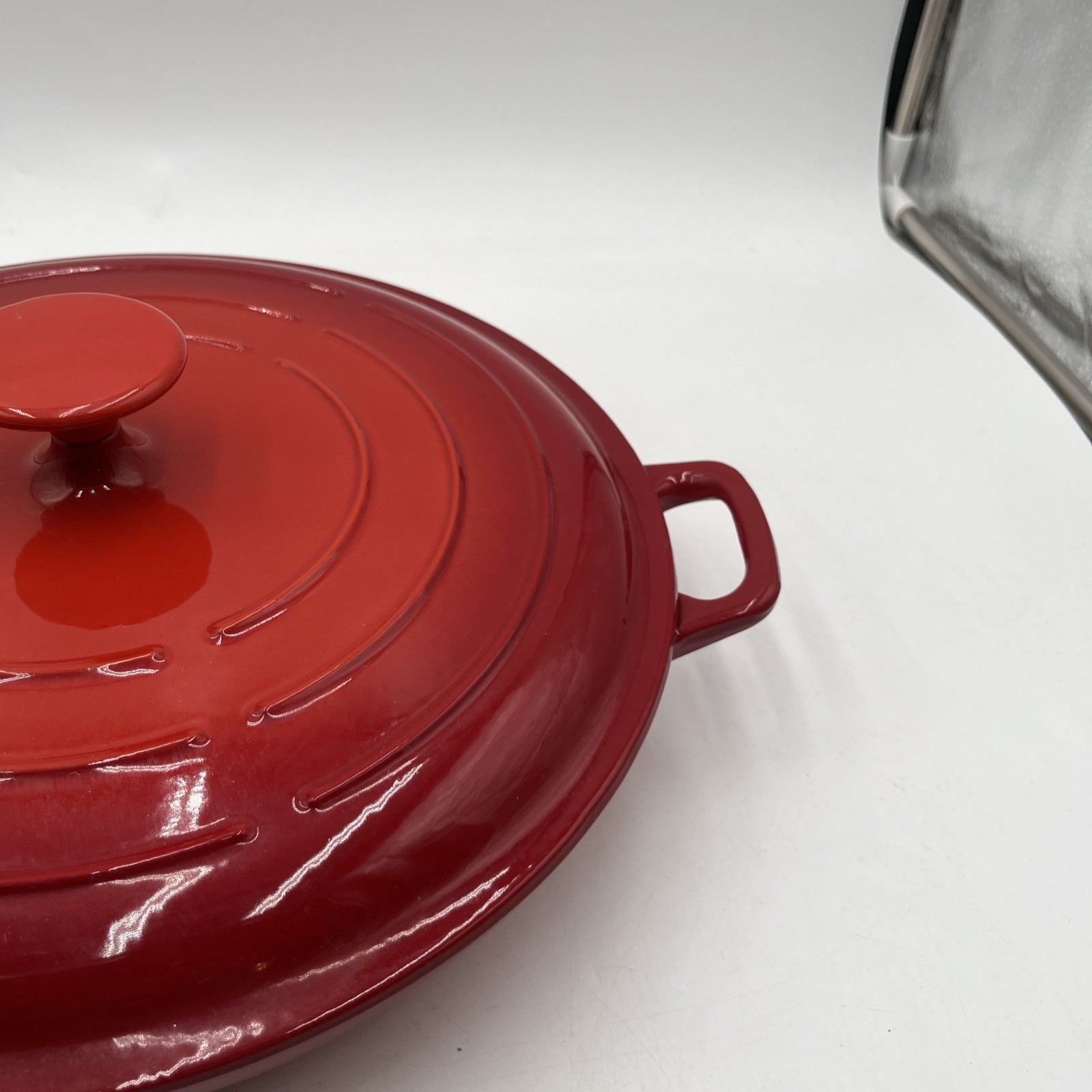 Technique Colorcast Red Enameled Cast Iron Pan Lid Casserole Vintage 12.25”