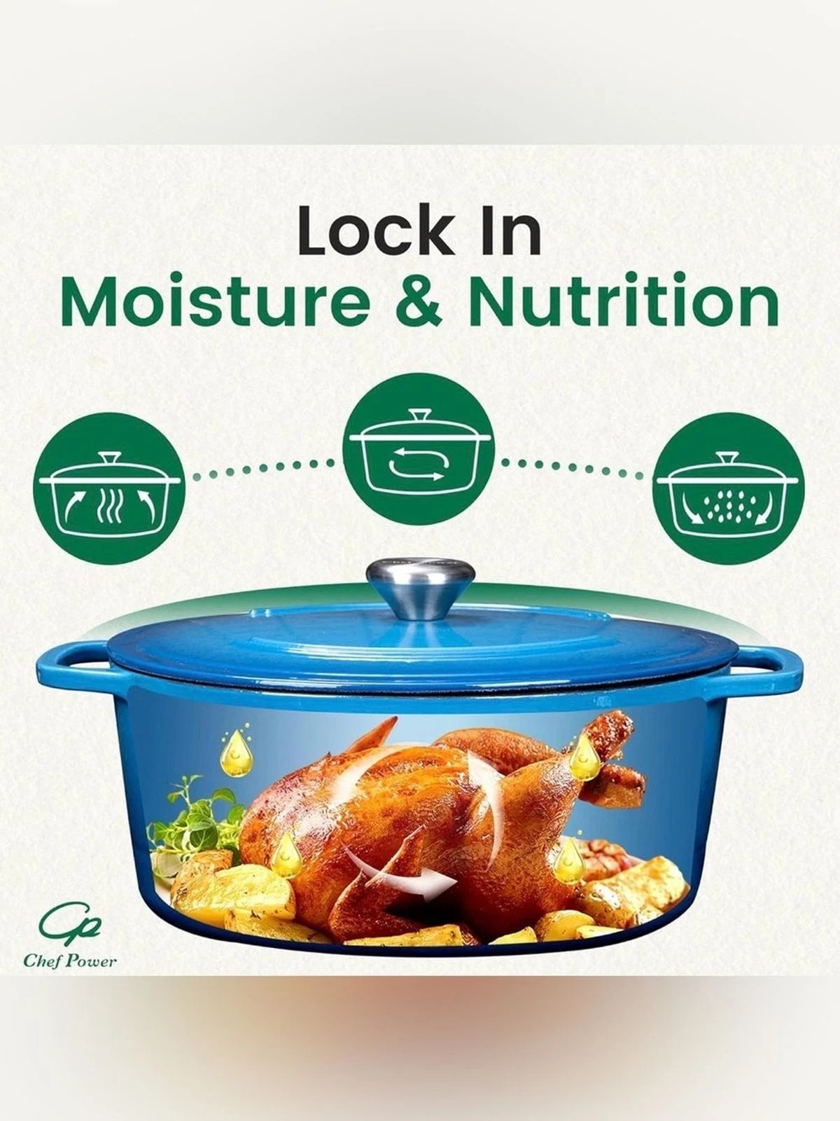 Chef Power 6QT Enameled Cast Iron Dutch Oven with Lid Blue