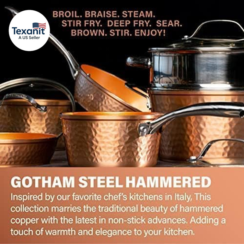 Hammered 15 Pc Ceramic Cookware Set Nonstick, Induction Pots and Pans Set Non St