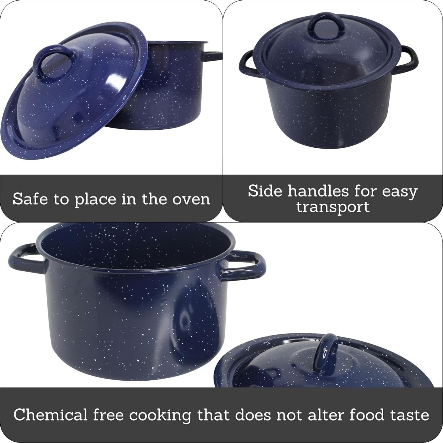 6Qt Blue Speckled Enamel Stock Pot with Lid