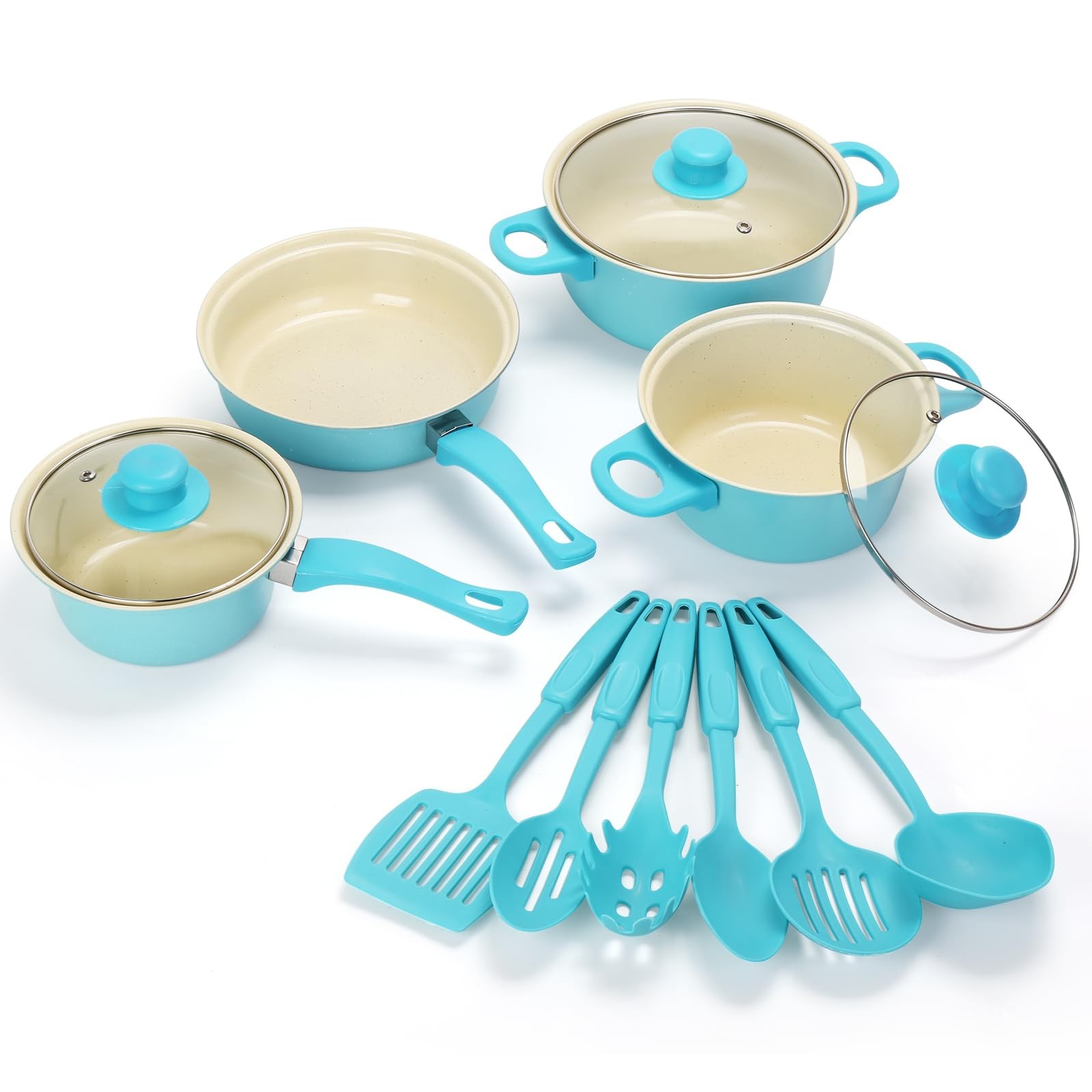 Non-Stick Cookware Set, 13 Piece Set Portable Lightweight Cast Iron Pots and …