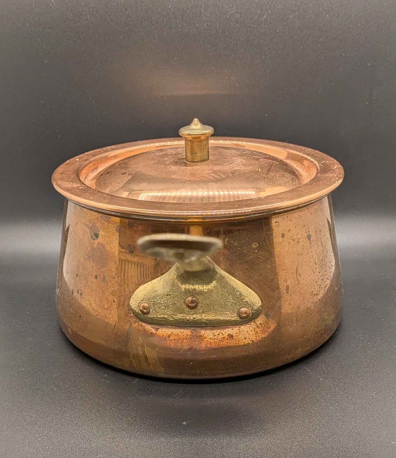 VTG Taurus Copper Pot with Lid, Brass Handles, Tin Lining, Made in Portugal