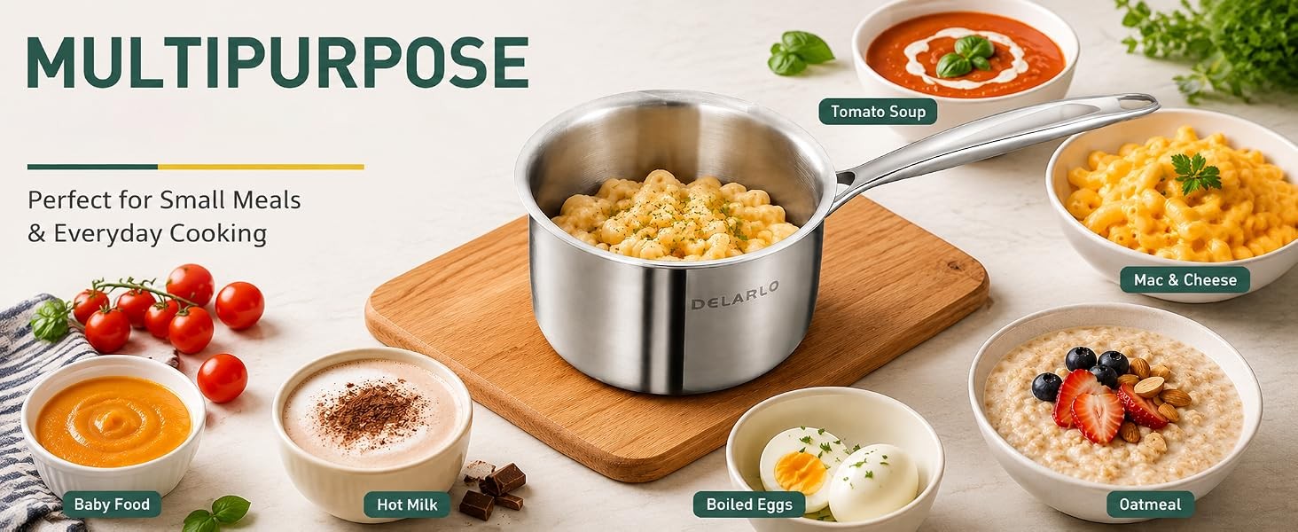 Kitchen Pot Set, Tri-Ply Stainless Steel Saucepan Set, 1.0QT 2QT 3.5QT, Cooking