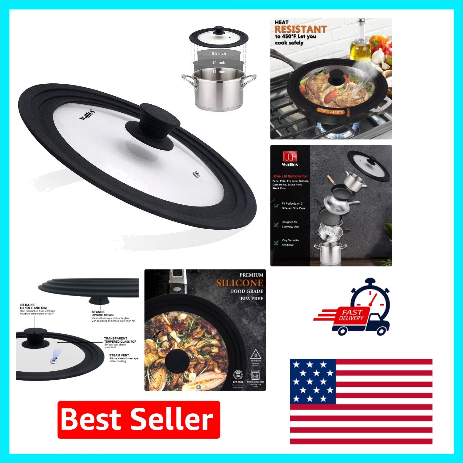 Flat Design Universal Lid – Perfect for 9.5”, 10” & 11” Cookware – Easy Care!