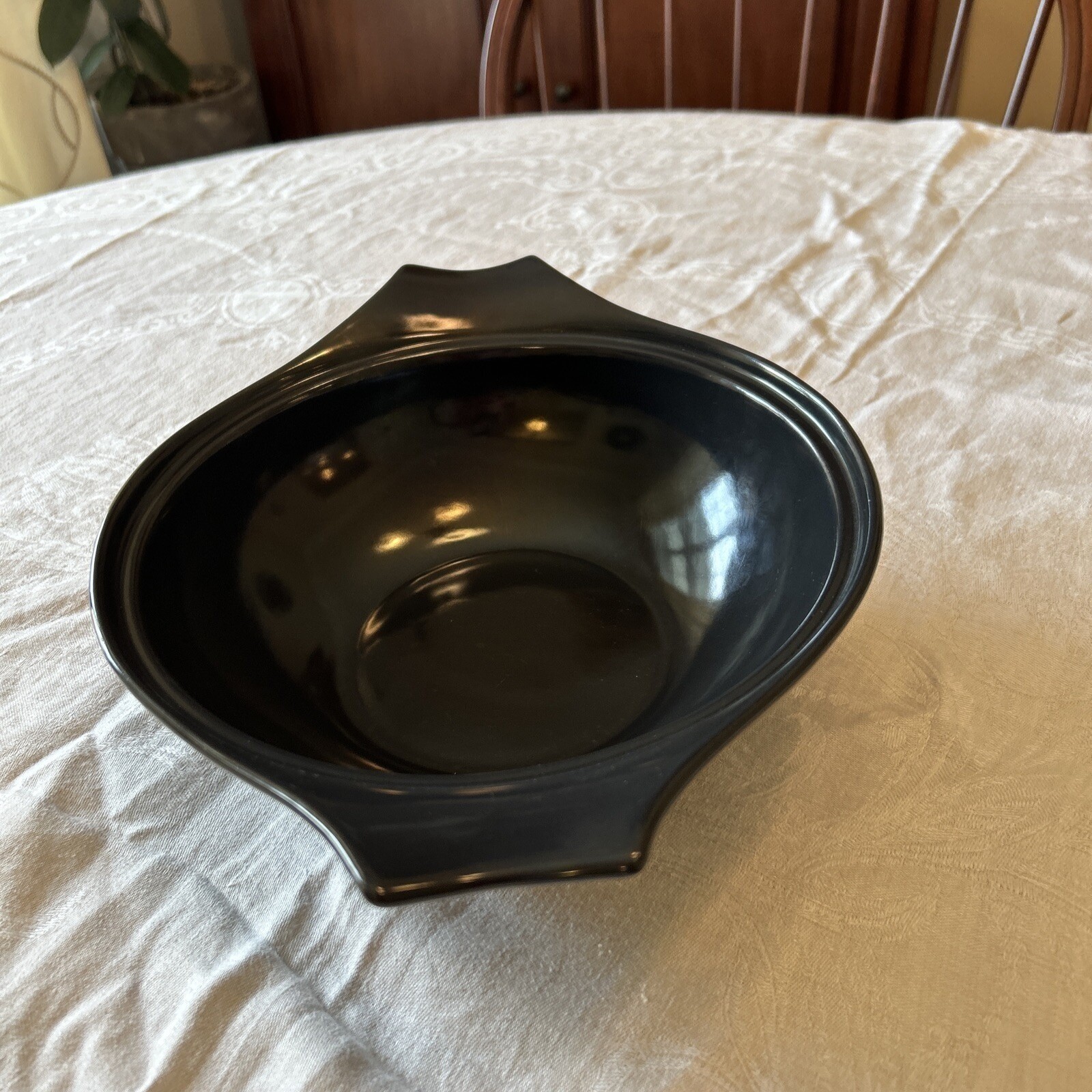 Monterey Pottery Casserole Dish OS Black Lidded Side Handles Retro Kitchen