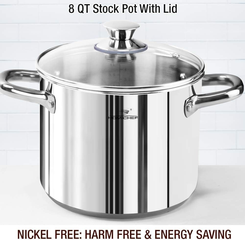 HOMICHEF 14pc Nickel Free Stainless Steel Cookware Set Non-Toxic Pots & Pans