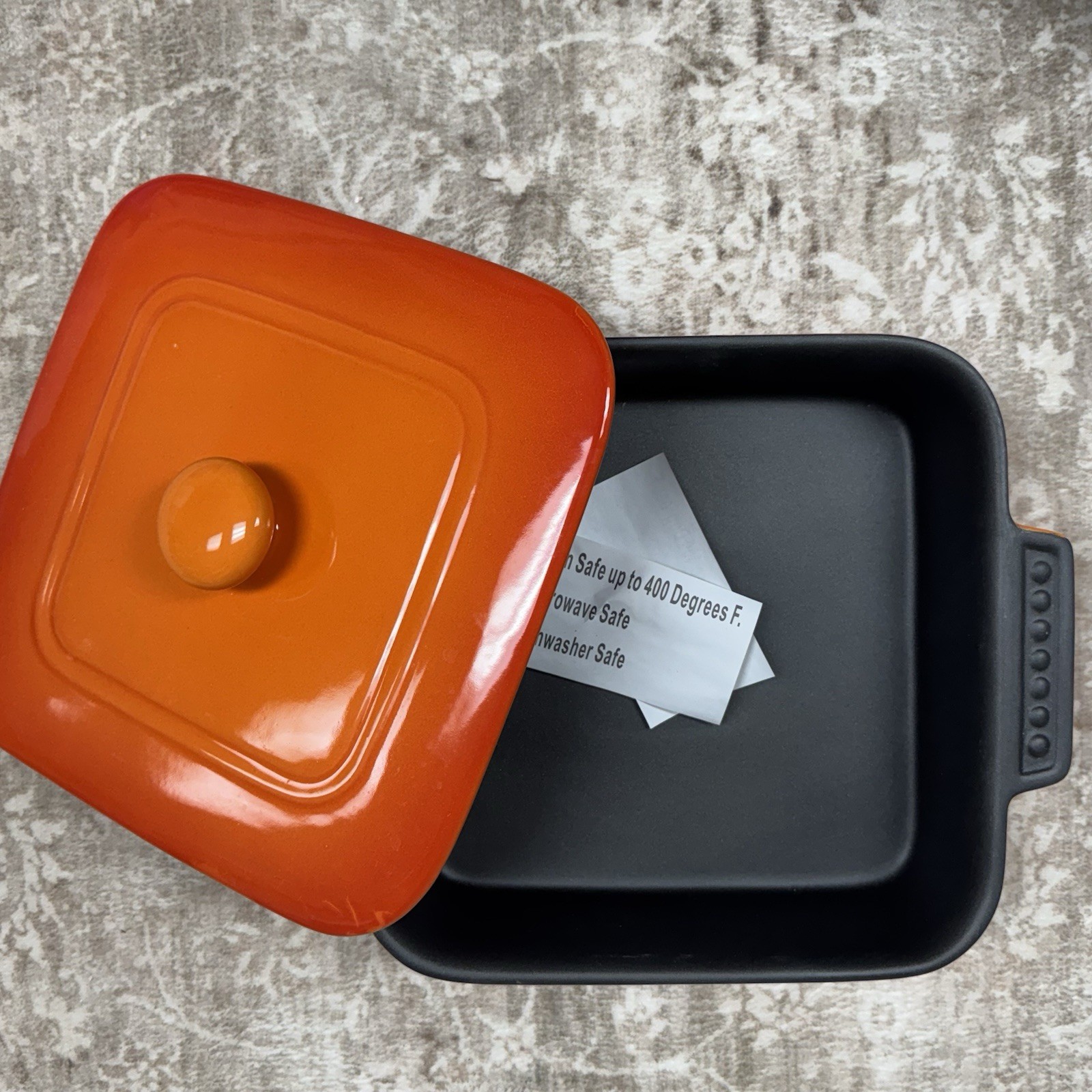 Parini Cookware Orange Pan Casserole Ceramic Square Non-Stick Never Used