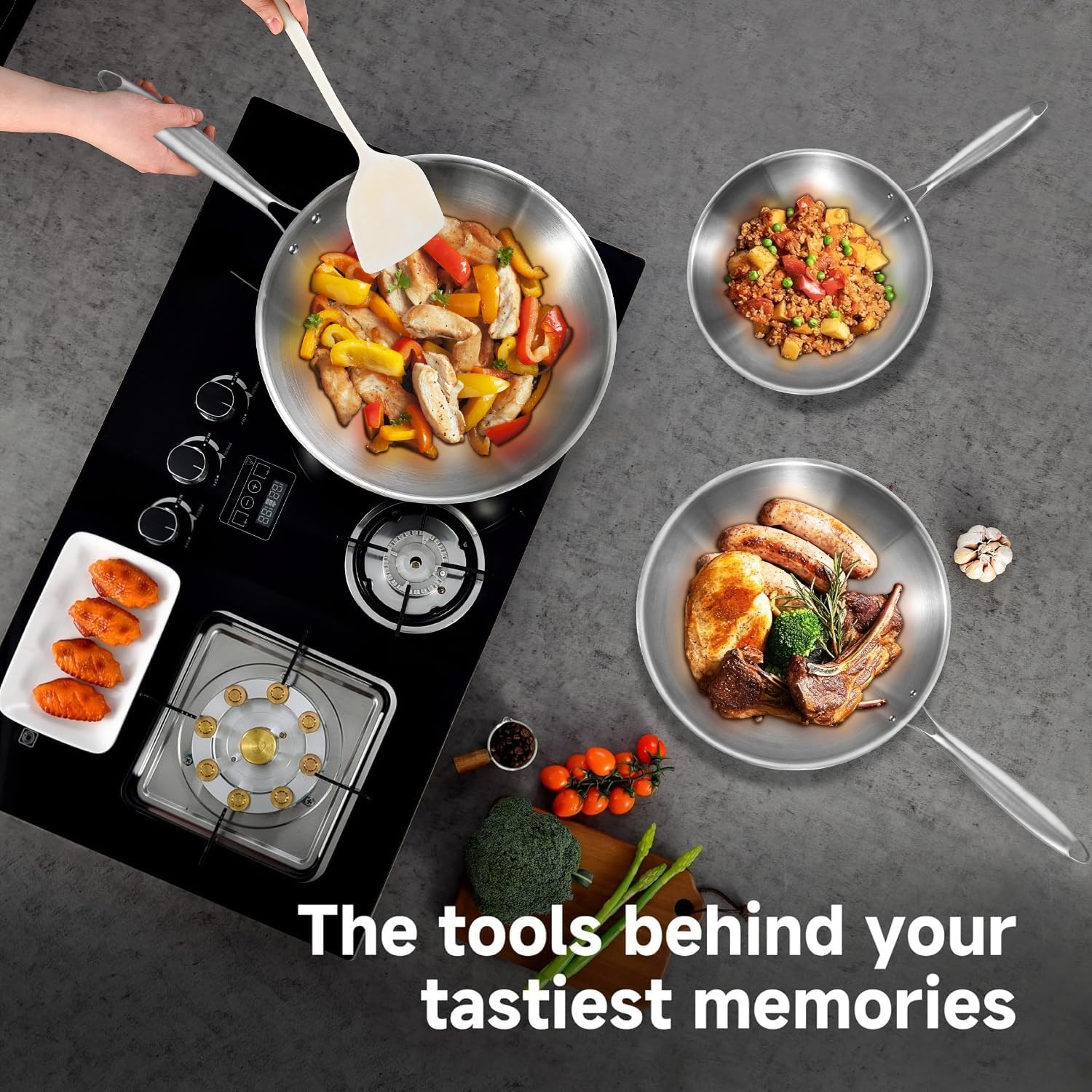 10 Inch Stainless Steel Wok Pan with Lid, Tri-ply Stainless Steel Frying Pan,…