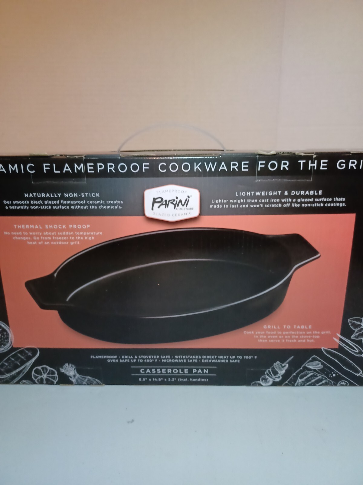 Parini Flameproof Casserole Pan For The Grill 8.5” X 14.8 X 2.2 New