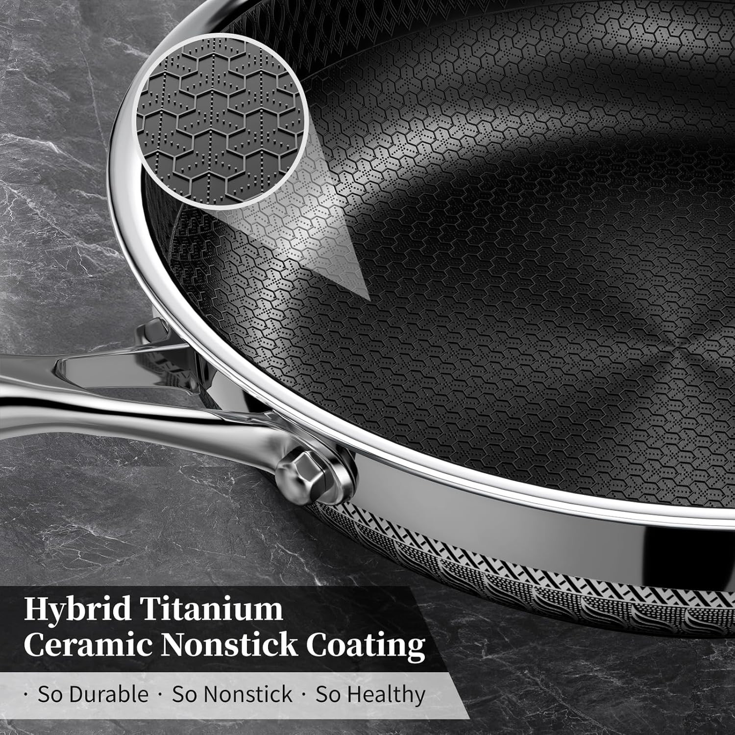 12″ Non-Stick Ceramic Hybrid Frying Pan with Lid – Induction Safe, Metal Utensil