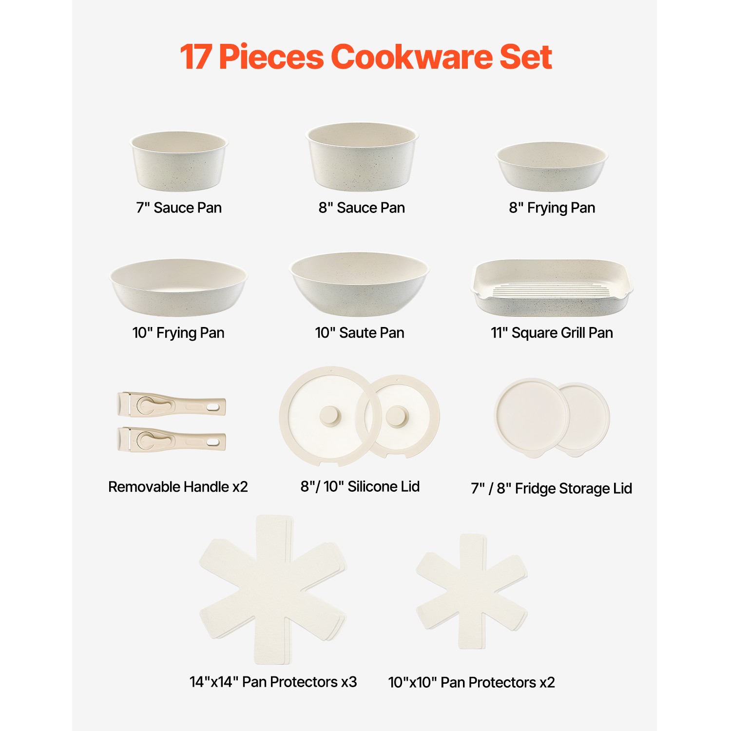 17 Pcs Pots and Pans Set Granite Nonstick Kitchen Cookware Sets Induction White