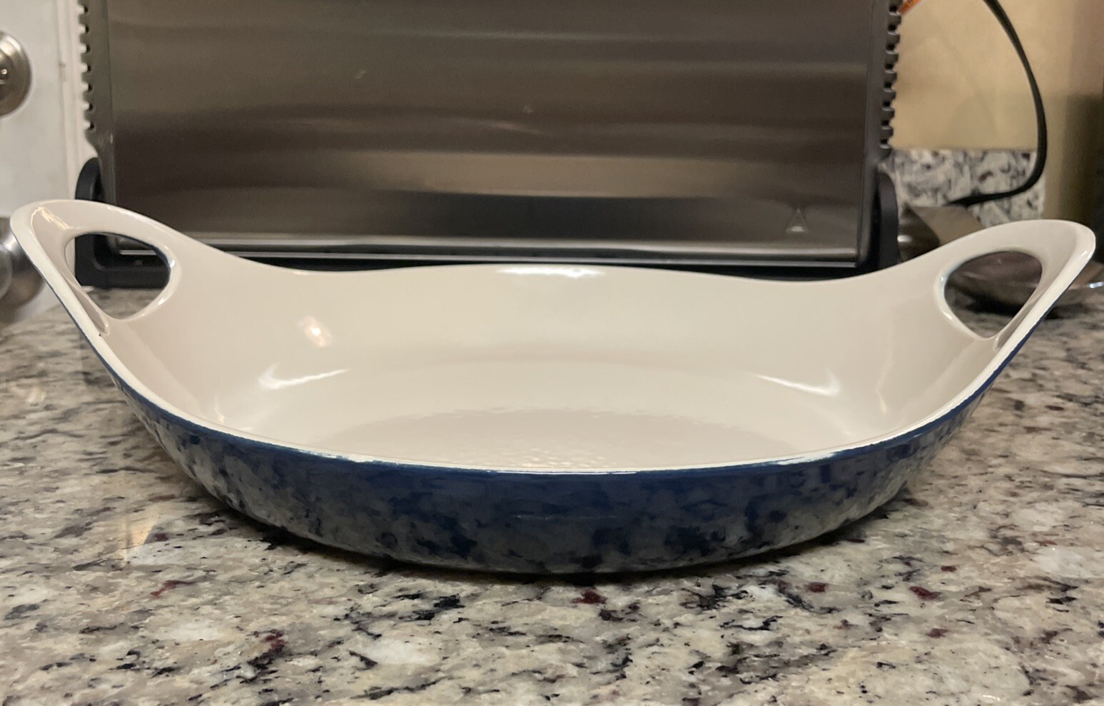 Technique Navy Blue Enamel Cast Iron Skillet Frying Pan Double Handle 11.5 Inch