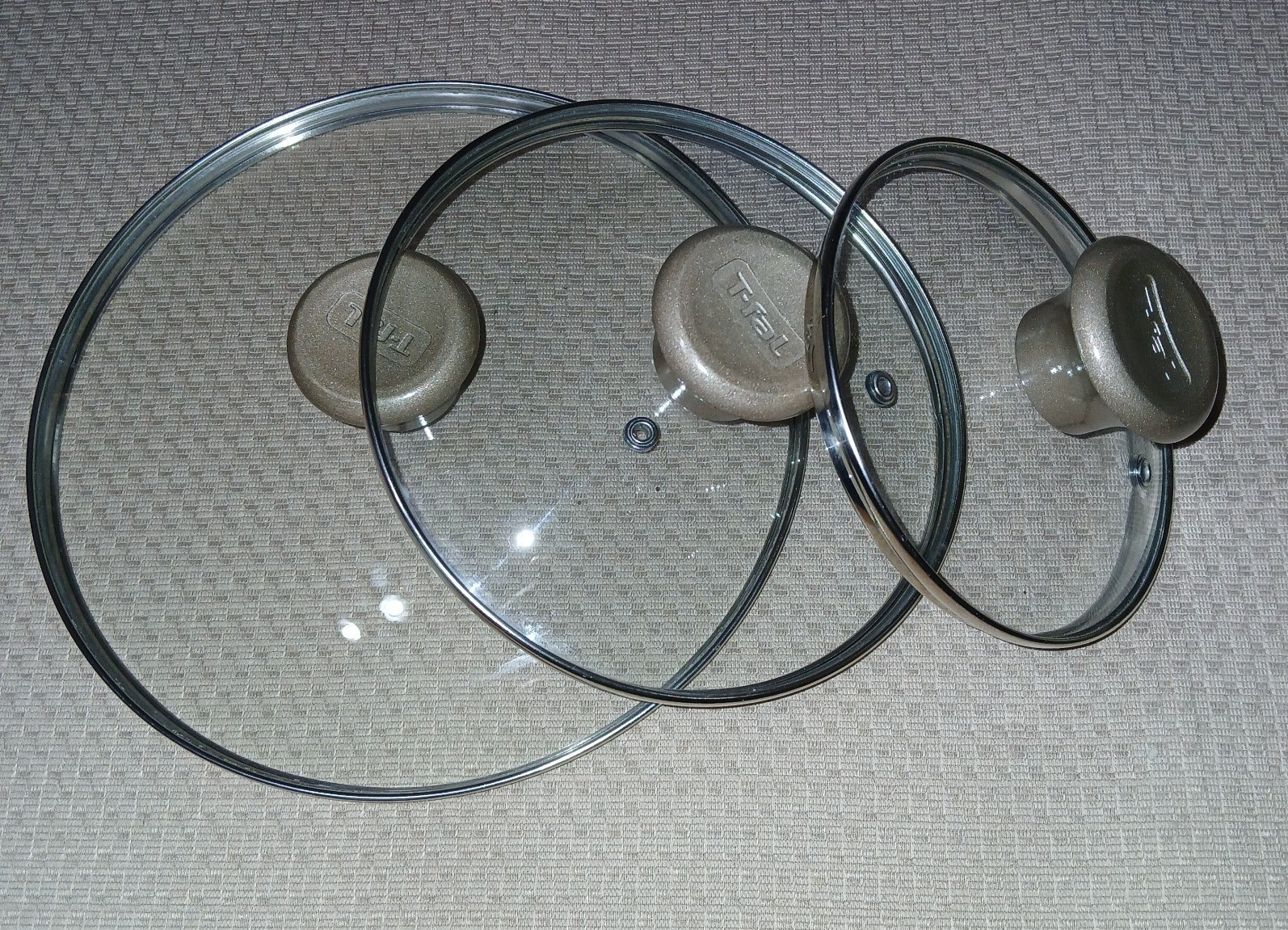 Lot Of 3 T-Fal Replacement Vented Glass Lids Red Handles 5.5″, 7″ & 9.25″