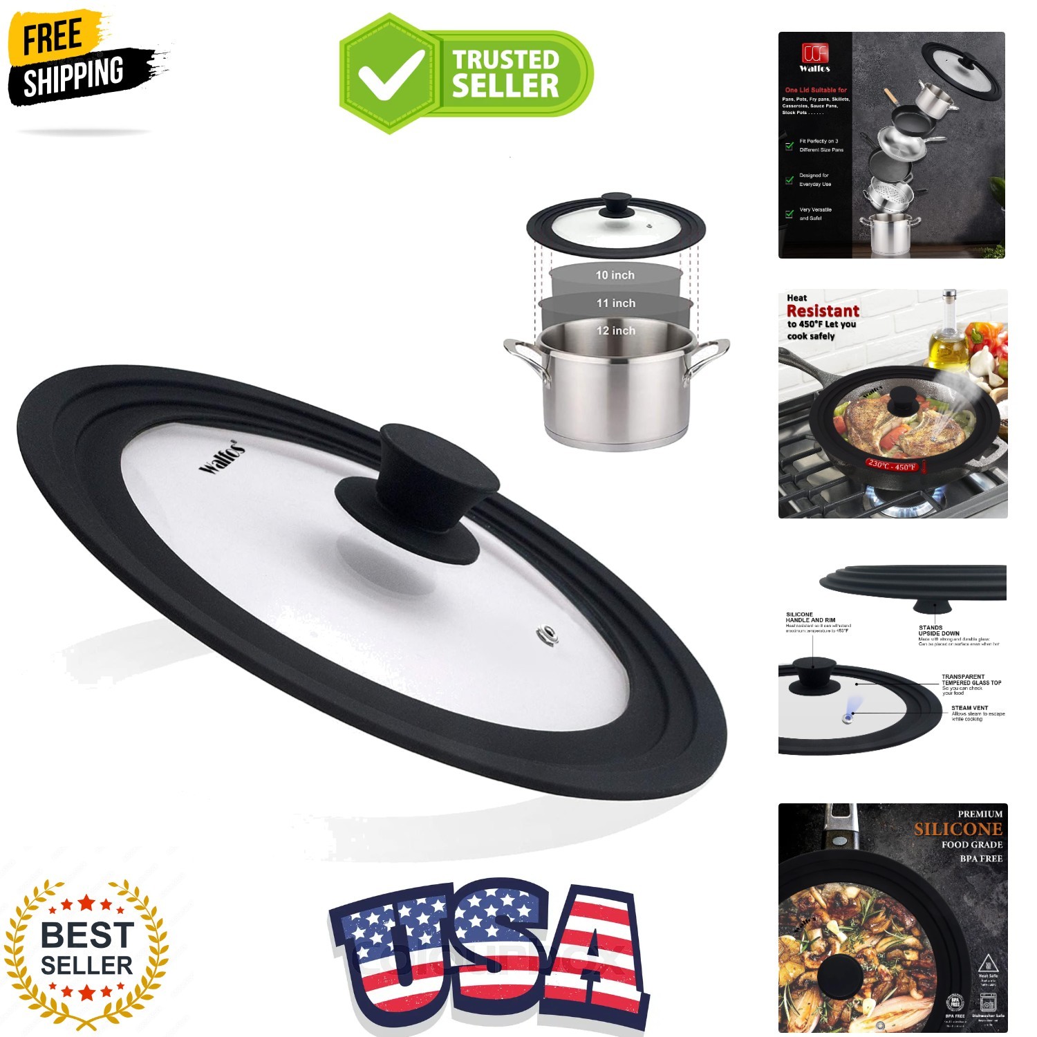 Universal Lid for Pots, Pans and Skillets – Tempered Glass with Heat Resistan…