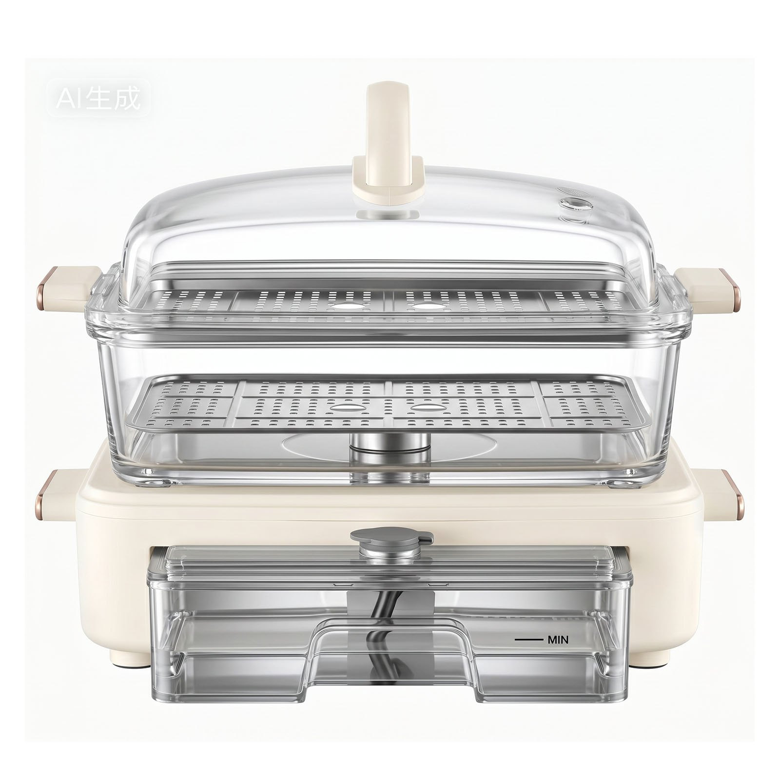 6.3QT Electric Food Steamer 2 Tier Stainless Trays 1200W White Cooker