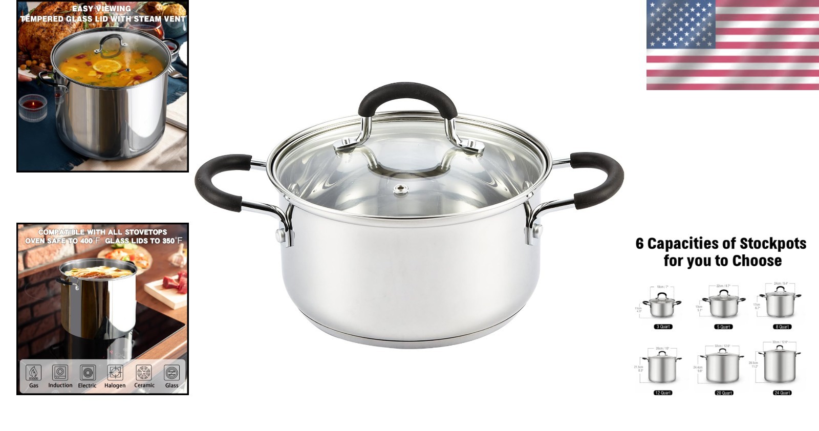 Induction Compatible 3 Qt Stockpot with Stay-Cool Handles^-