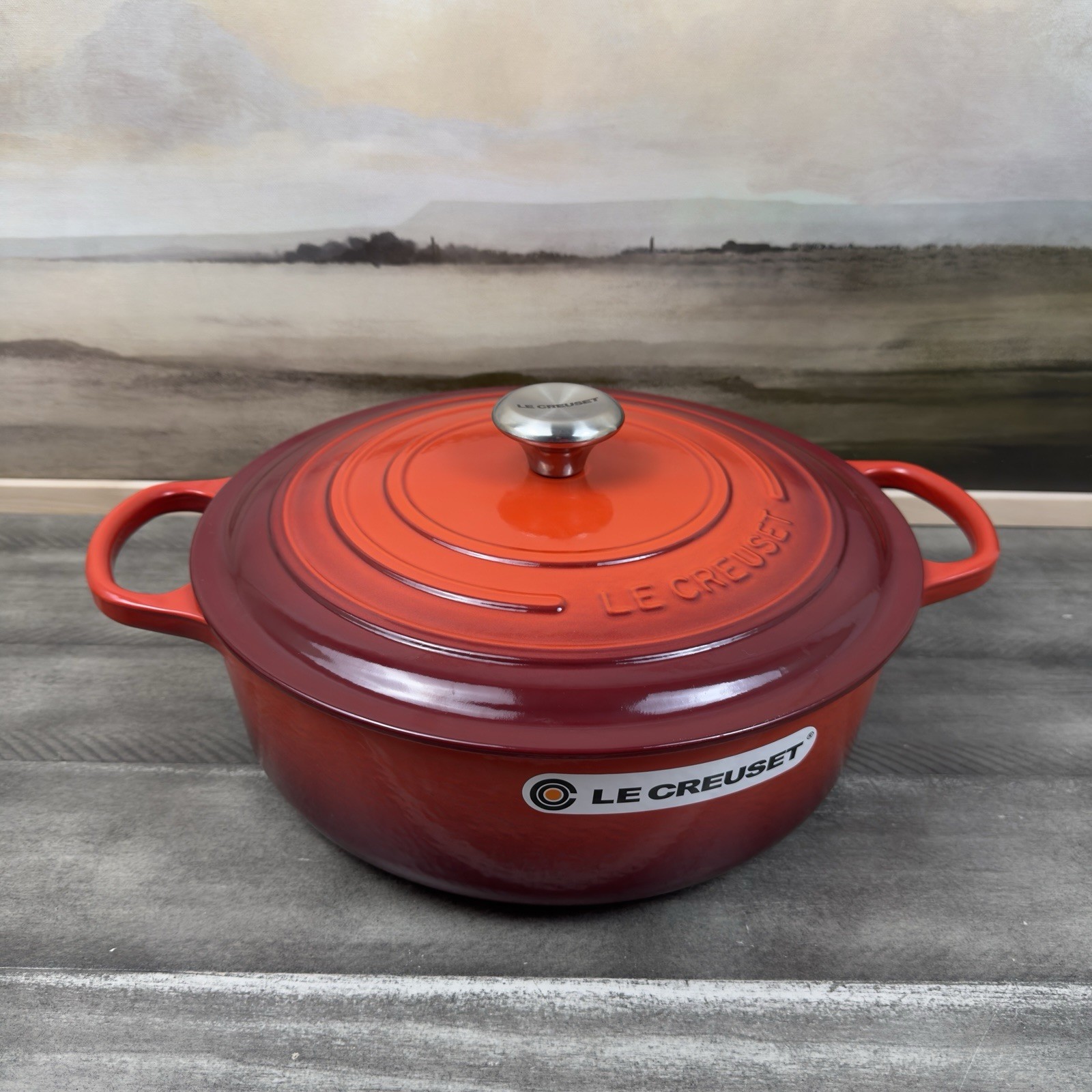 Le Creuset Enameled Cast Iron Round Wide Dutch Oven 6 3/4-Qt. Cerise Read Scuffs