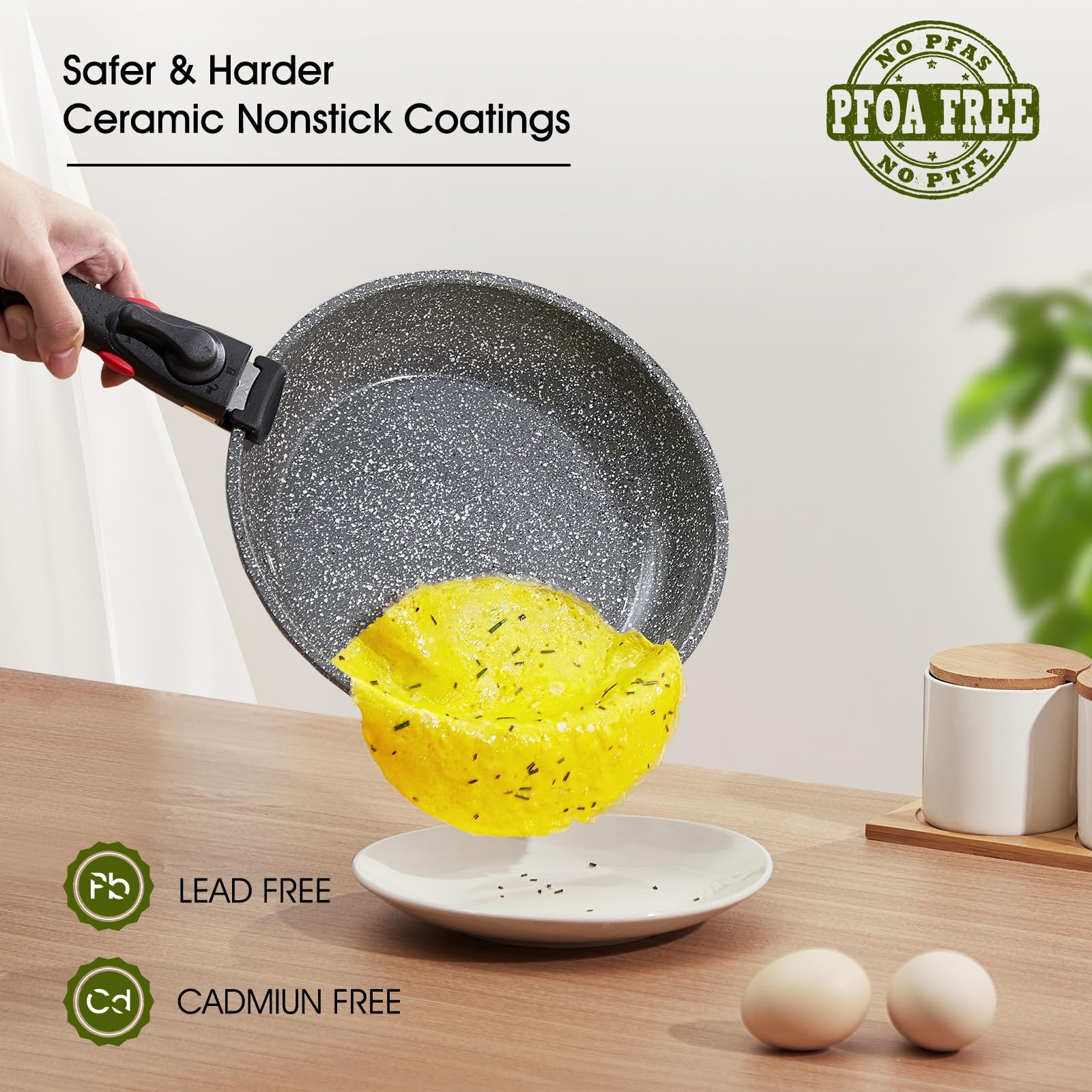 7pcs forged Aluminium Nonstick Pots and Pans Set from France with Removable Hand
