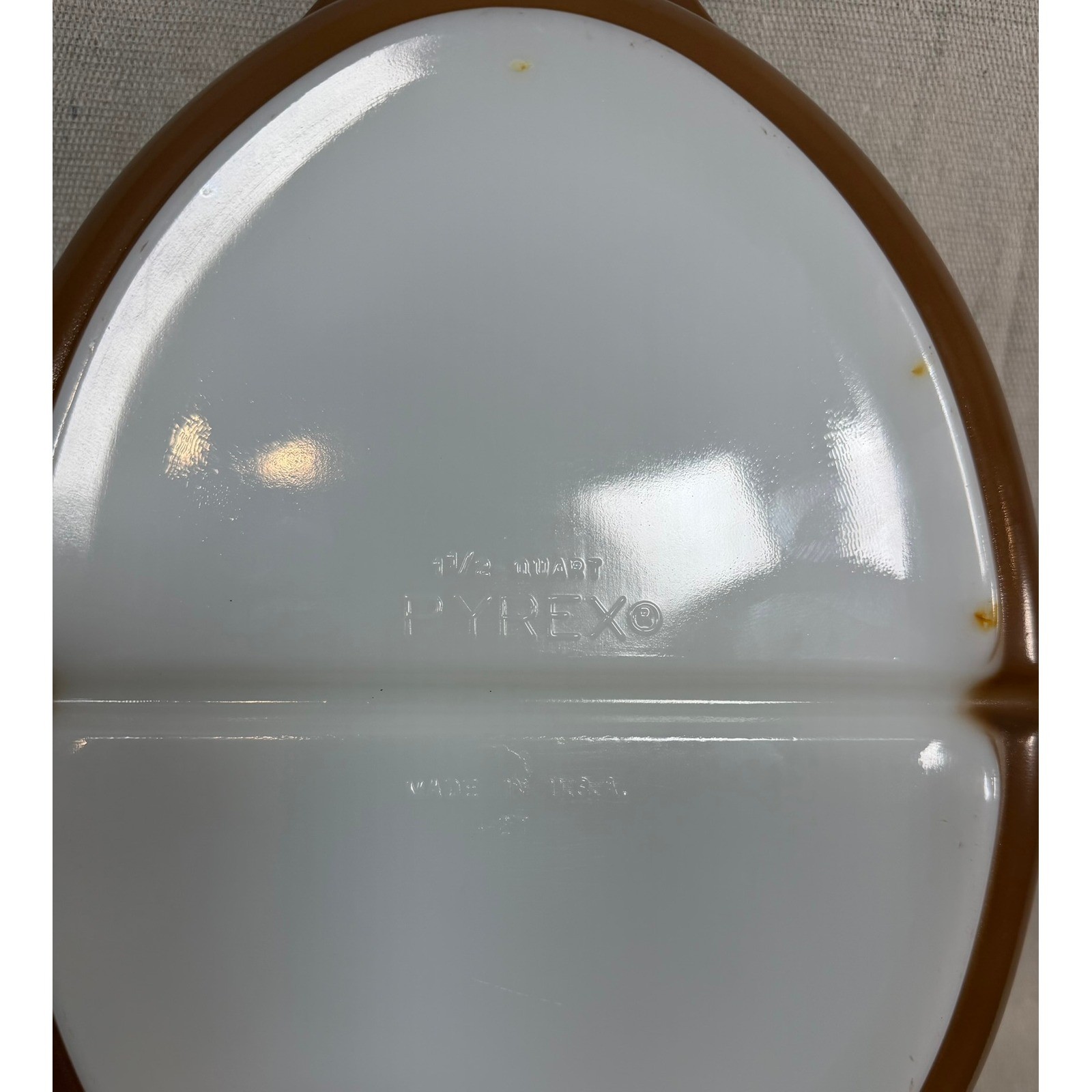 Vintage Pyrex Early American 1.5 Quart Divided Casserole Dish 043 Brown Gold Lid