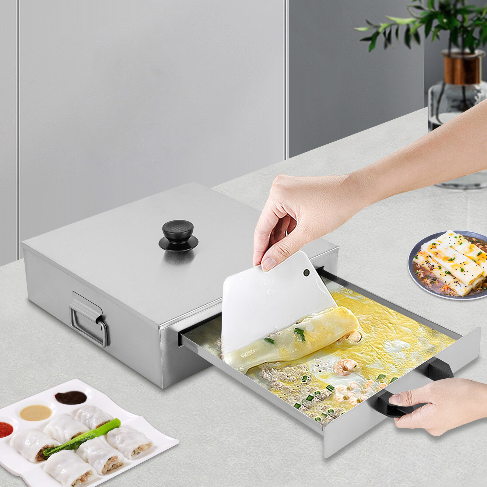 Rice Noodle Rolls Machine 1 Layer Cantonese Food Steamer w/ 304 Stainless Steel