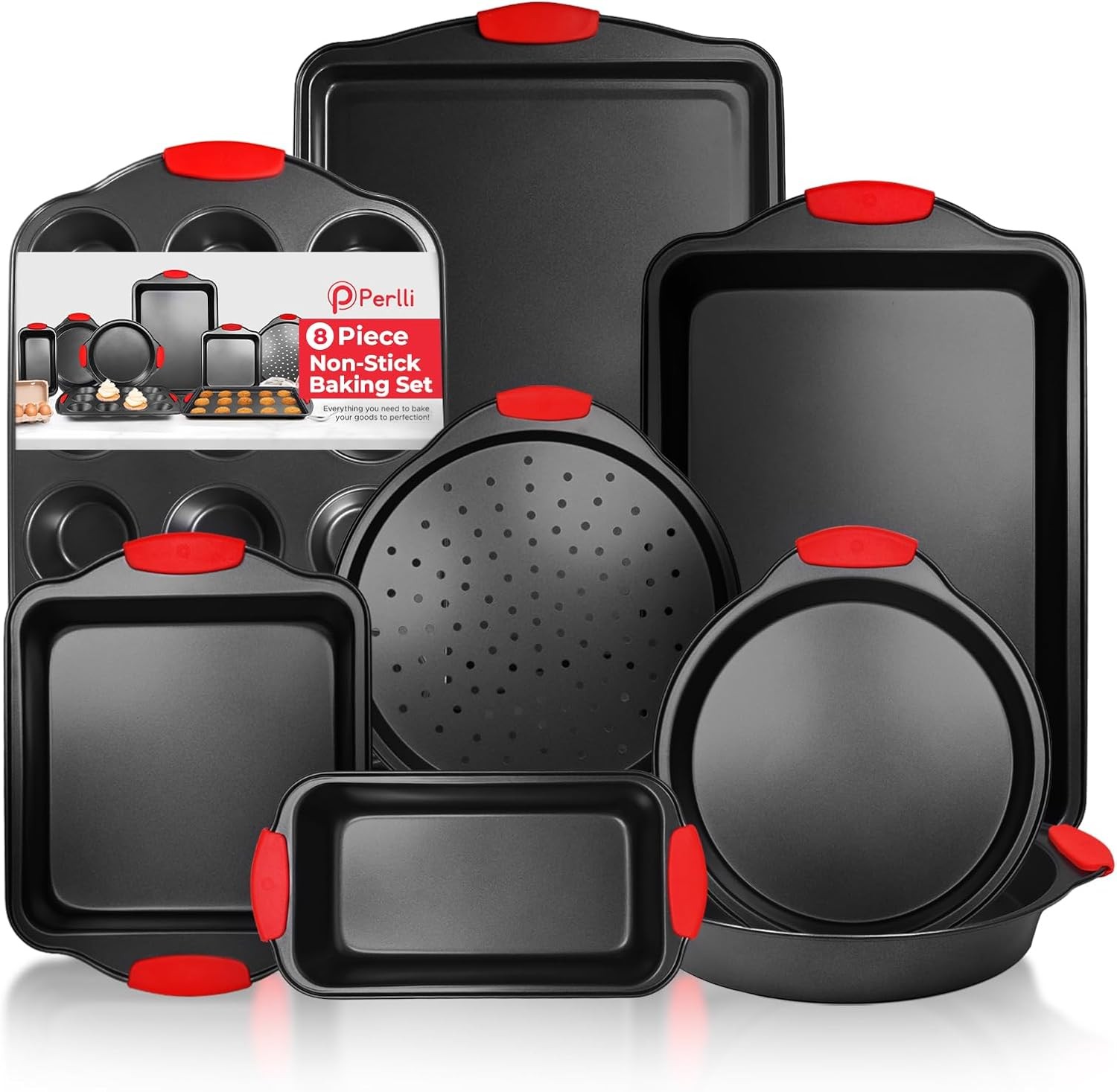 Nonstick Carbon Steel Baking Pans Silicone Handles Stackable Oven Safe Bakeware